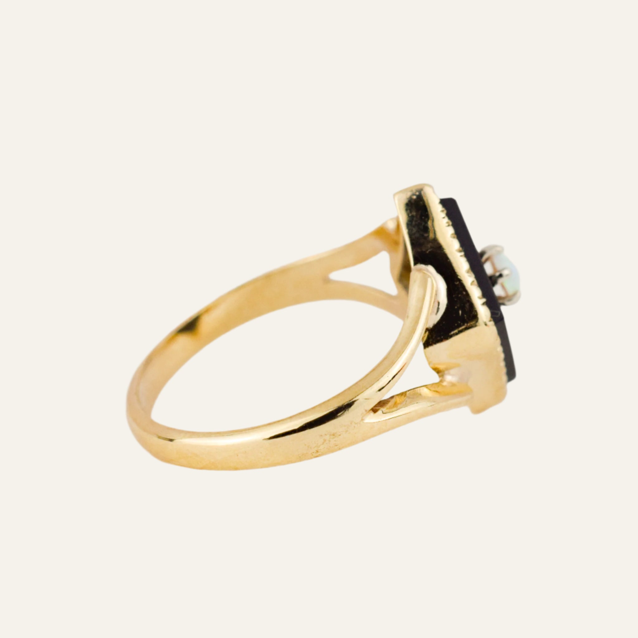 Rhombus Shaped Onyx and Opal Ring