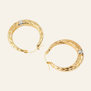26.2 mm Leaf and Floral Motif Gold Hoops