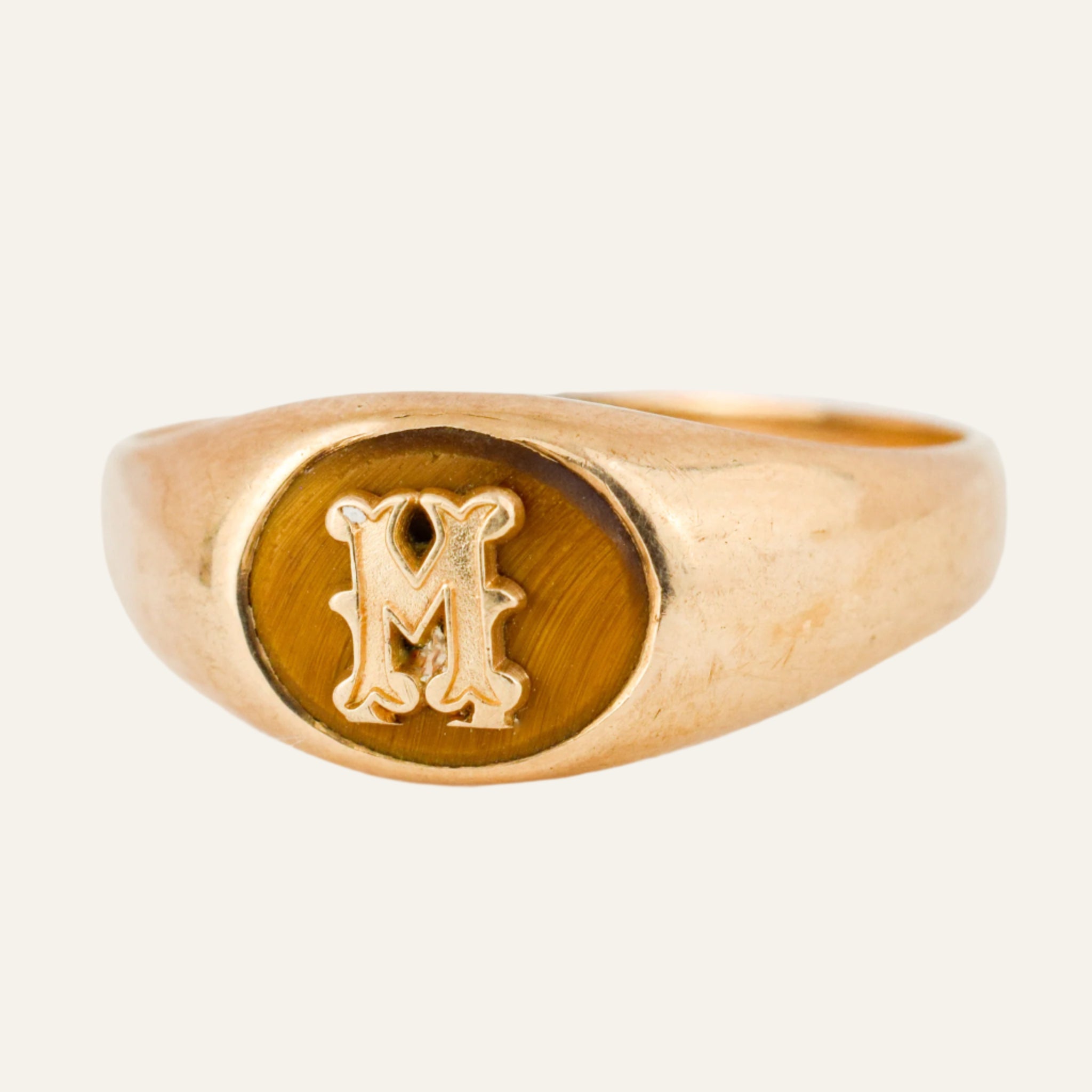 'M' Tiger's Eye Signet