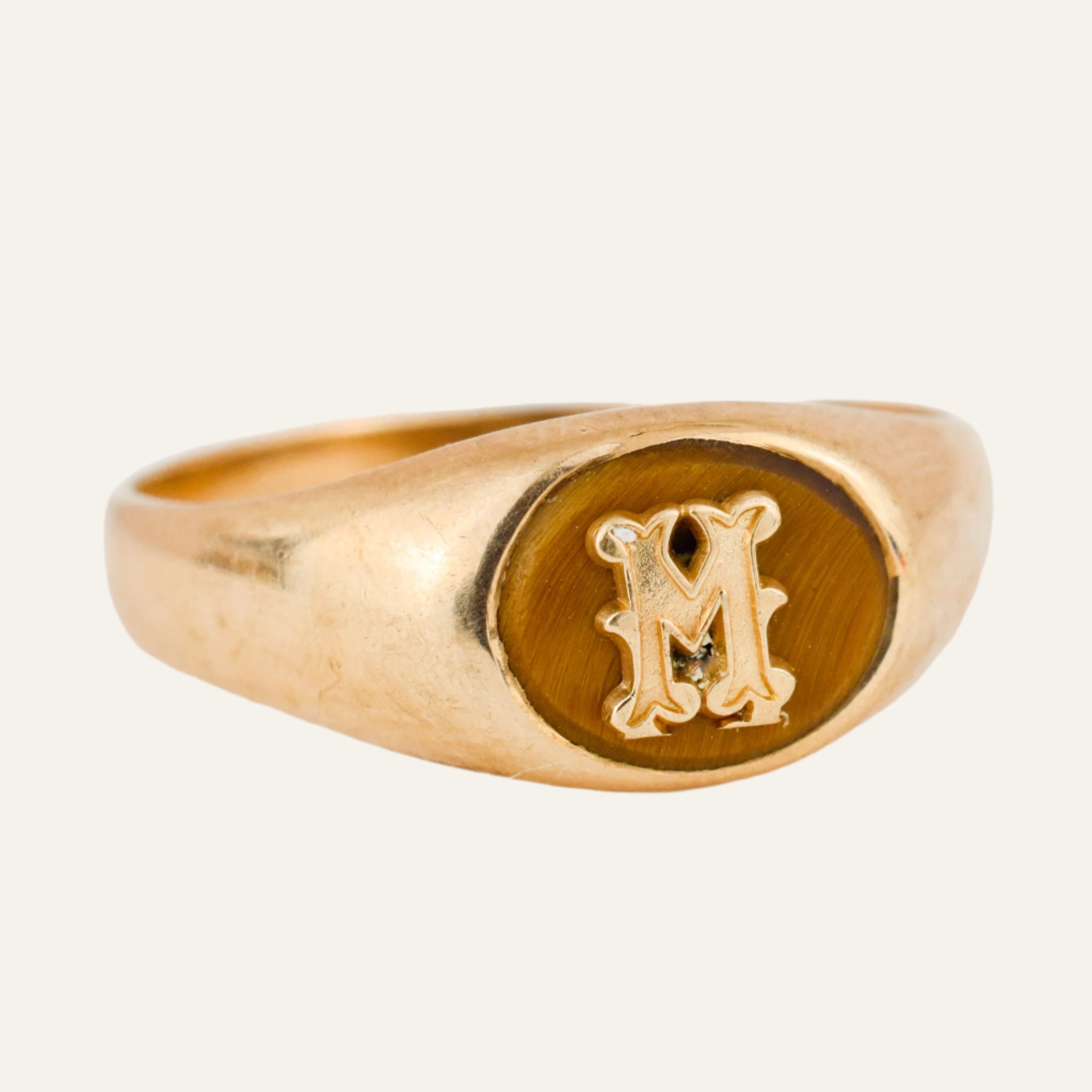 'M' Tiger's Eye Signet