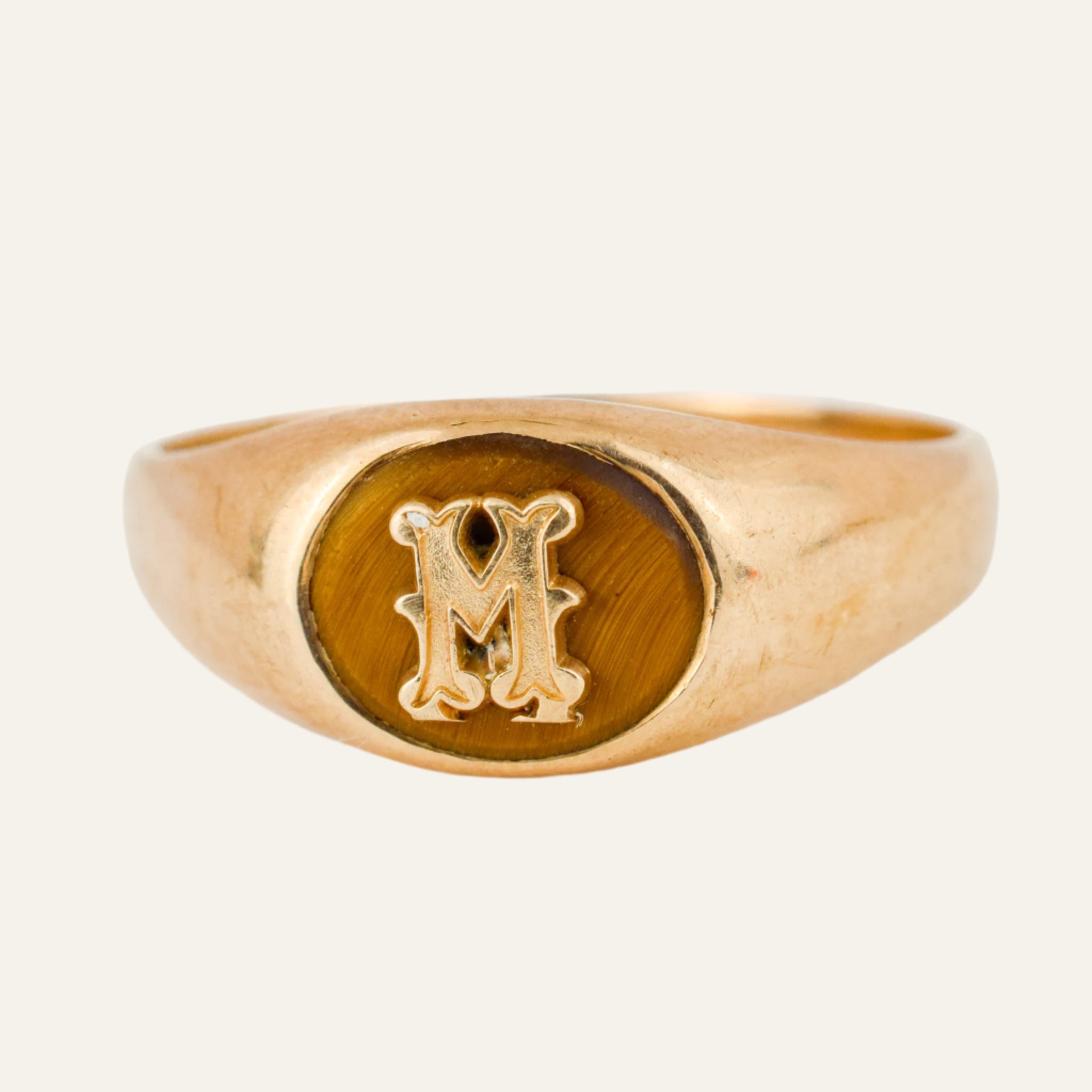 'M' Tiger's Eye Signet