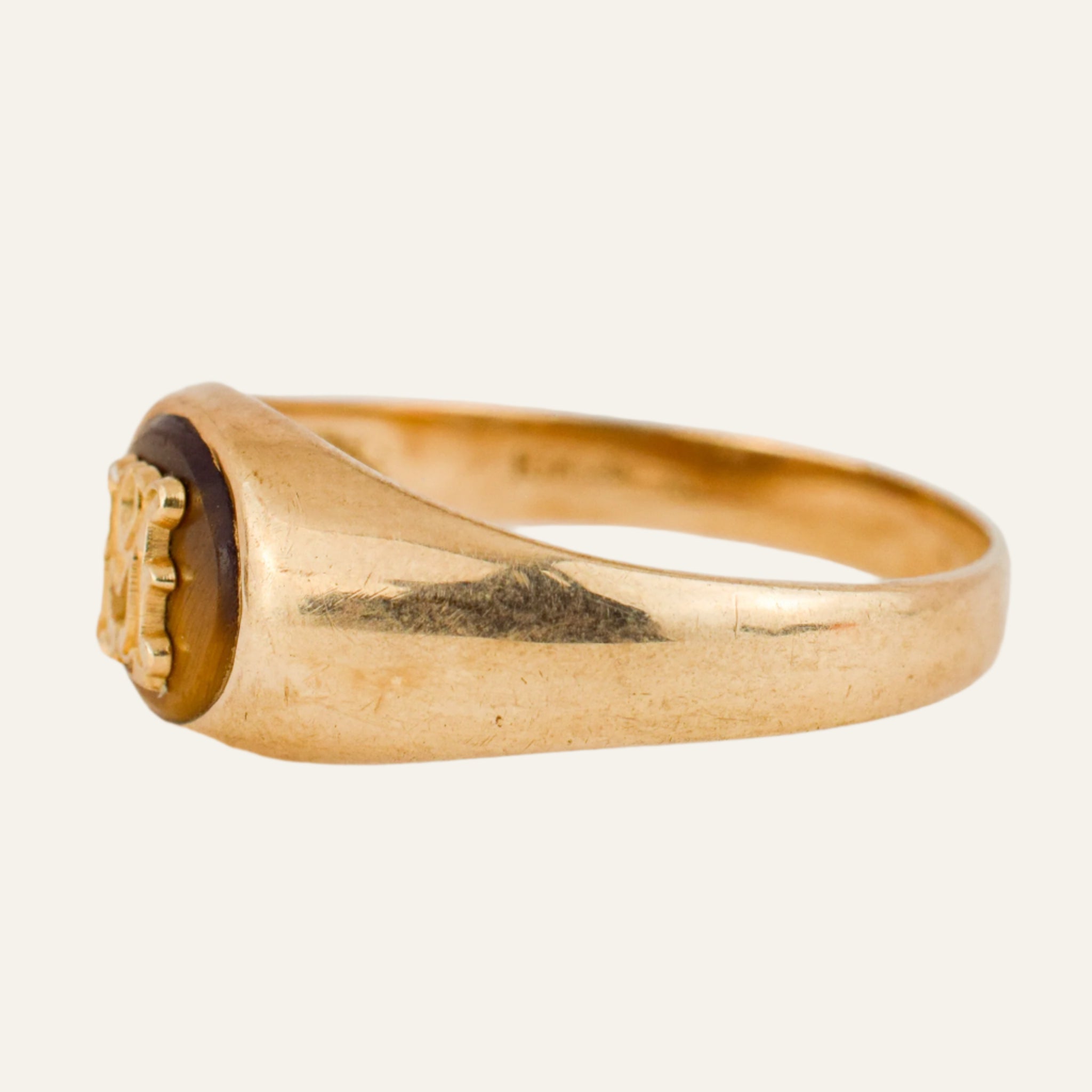 'M' Tiger's Eye Signet