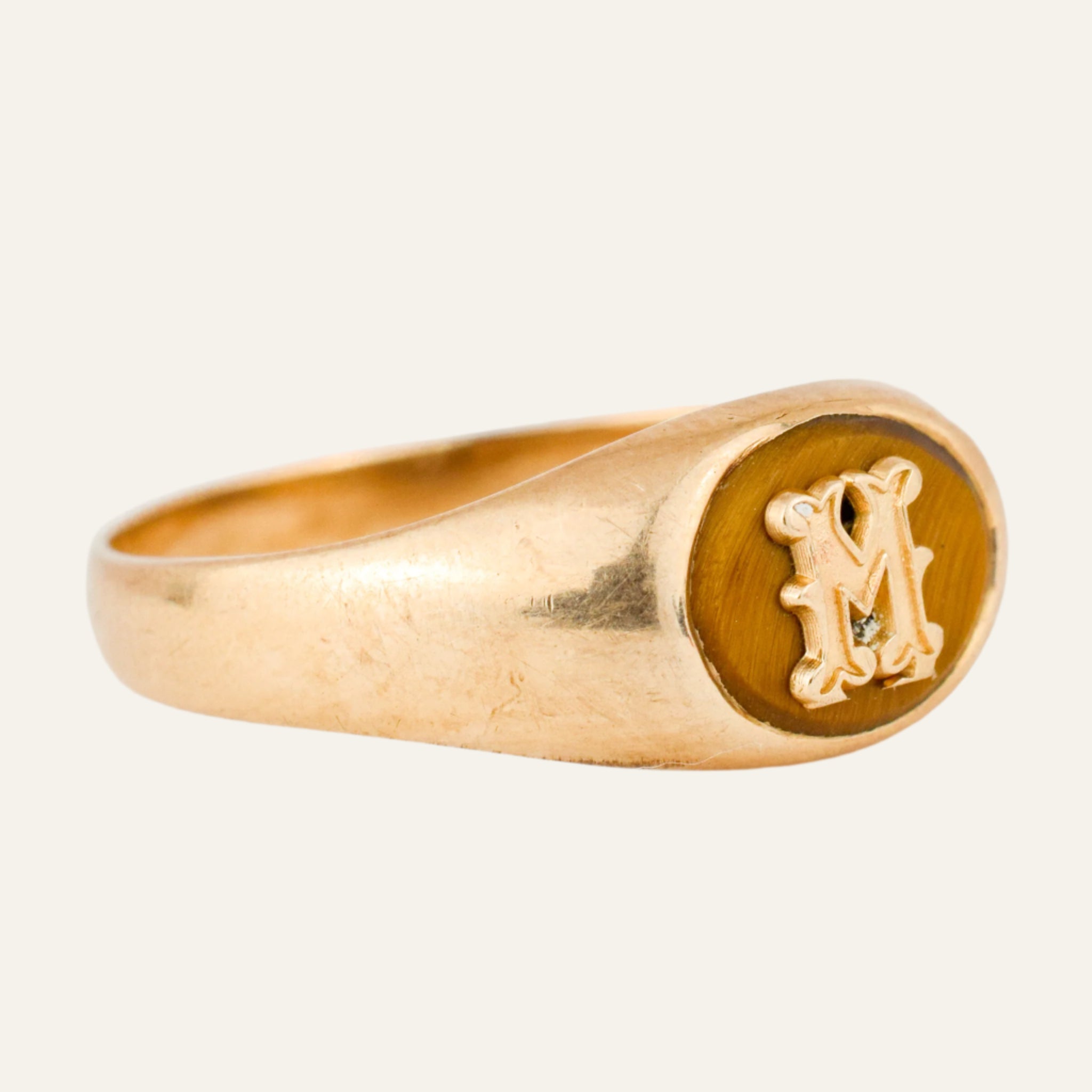 'M' Tiger's Eye Signet
