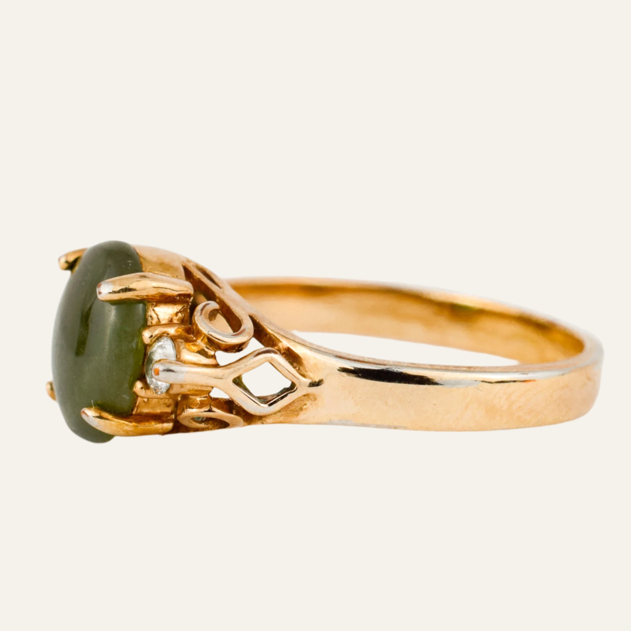 Nephrite and Diamond Ring