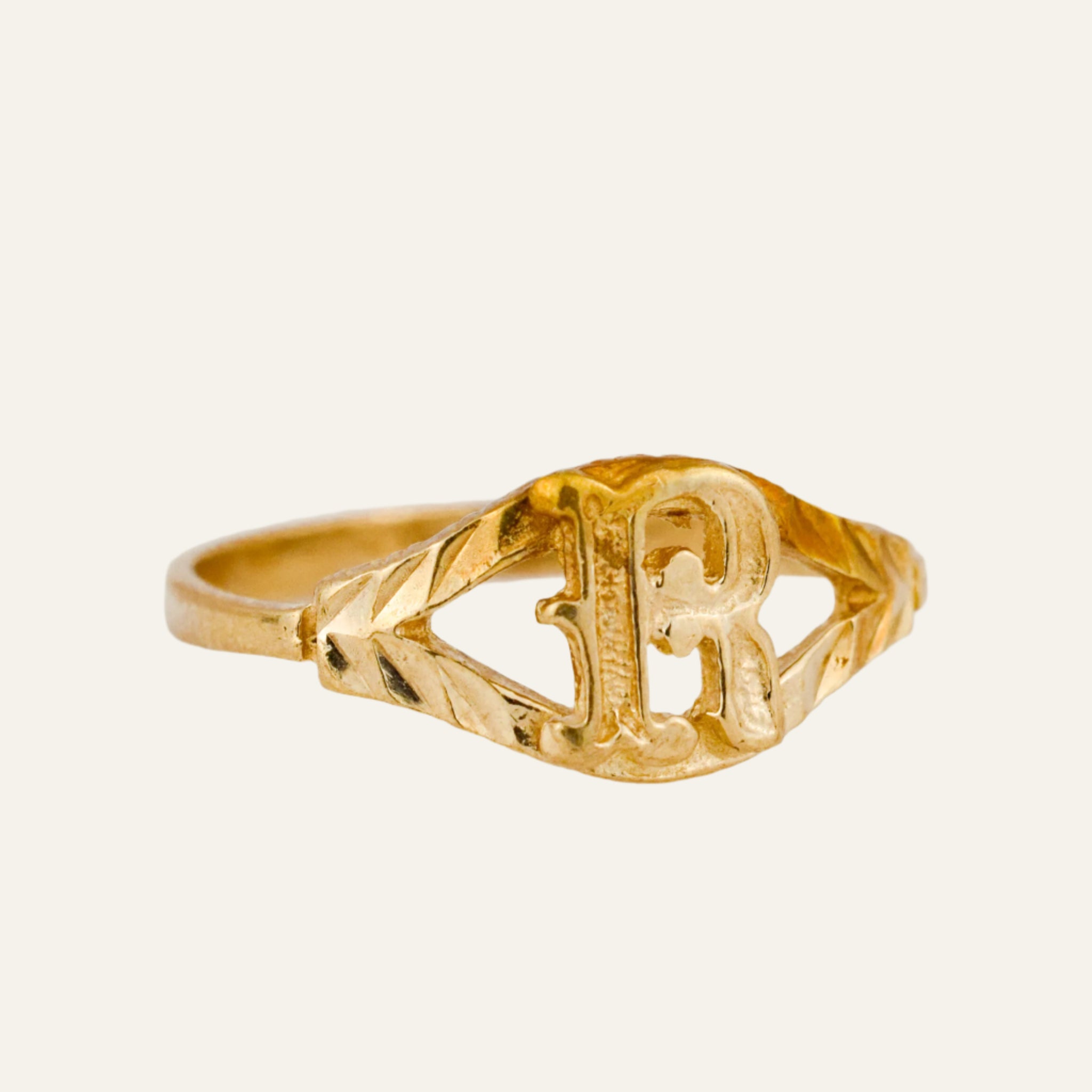 'R' Diamond Cut Signet Ring
