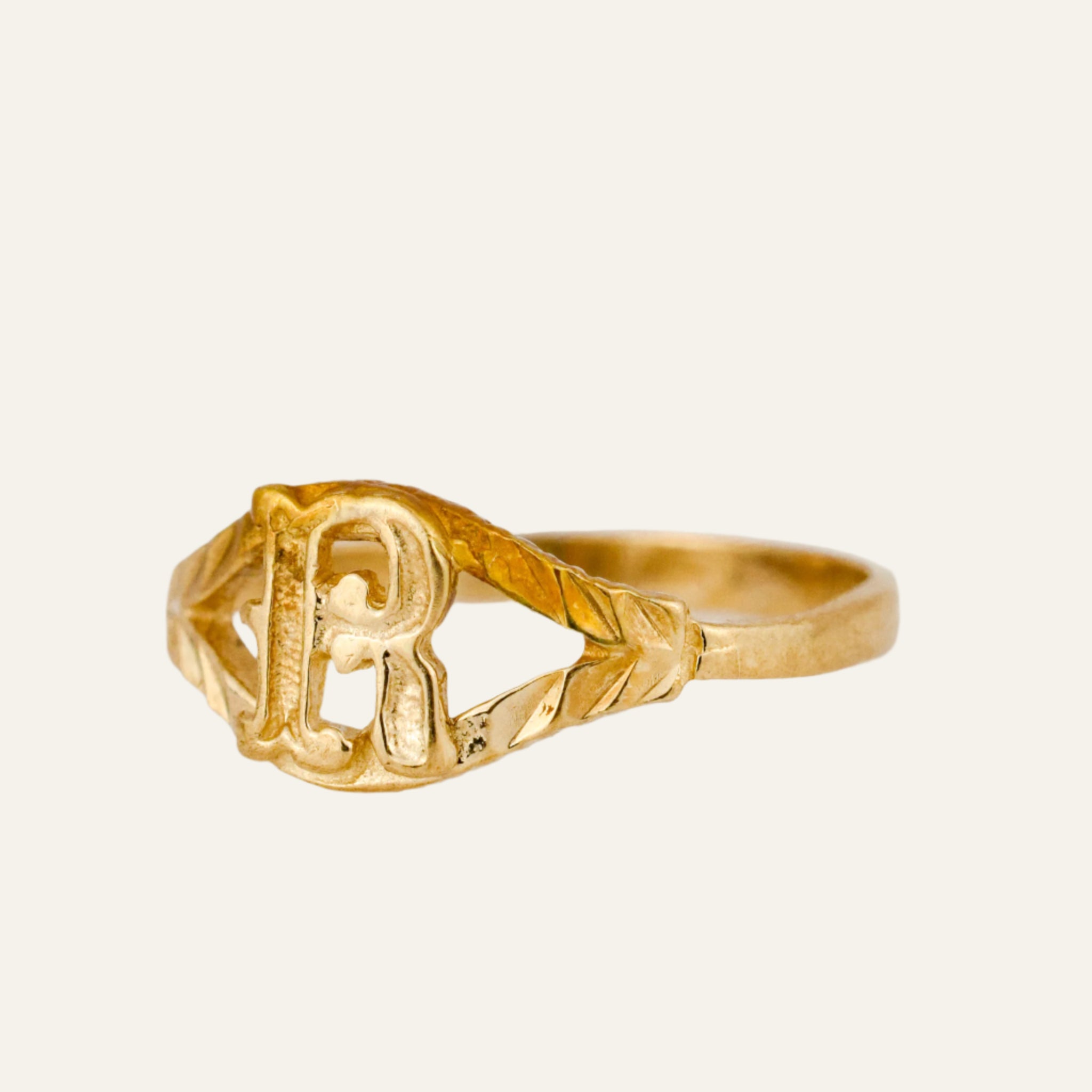 'R' Diamond Cut Signet Ring
