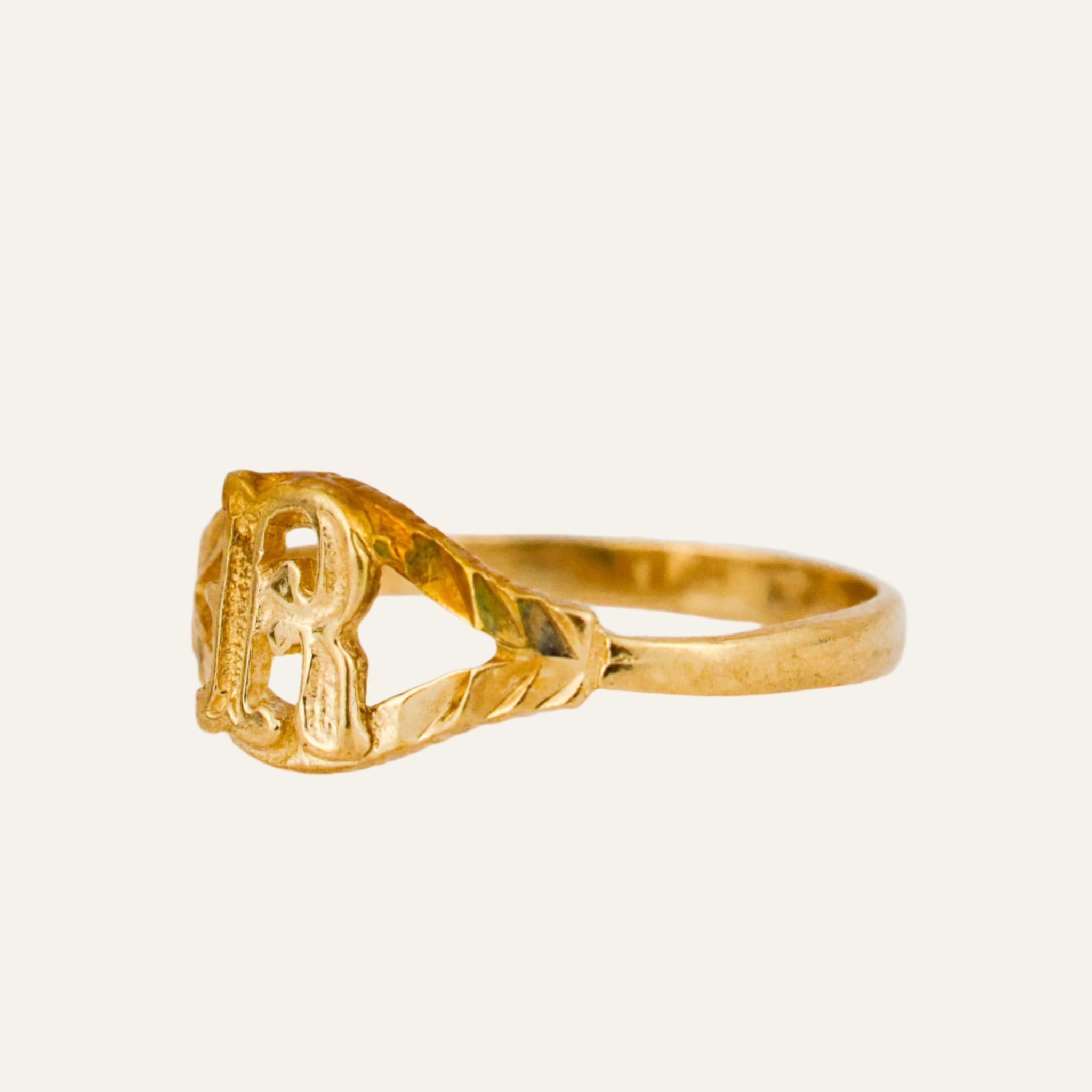 'R' Diamond Cut Signet Ring