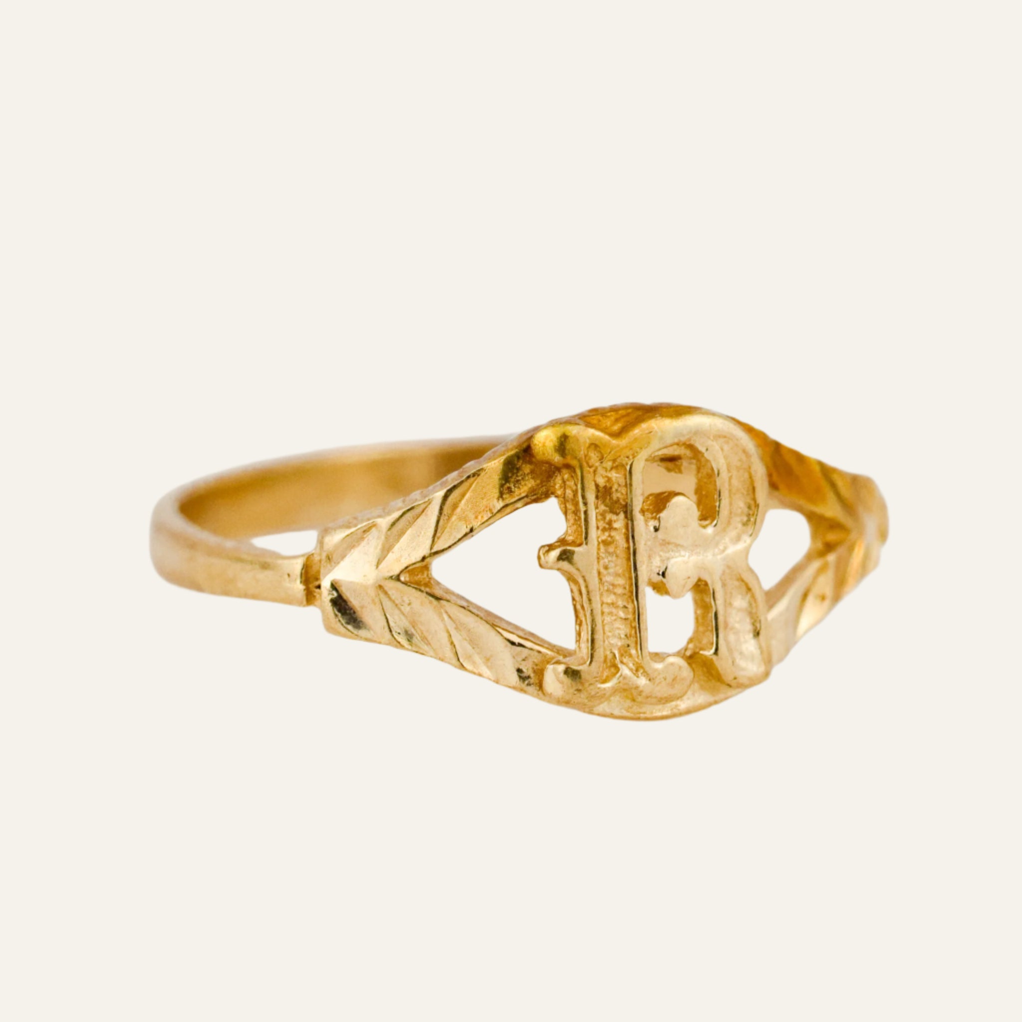 'R' Diamond Cut Signet Ring
