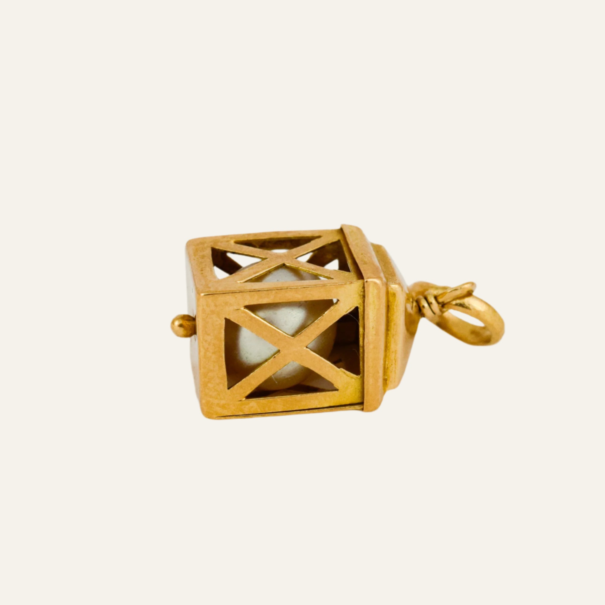 Gold Lantern Charm with Pearl