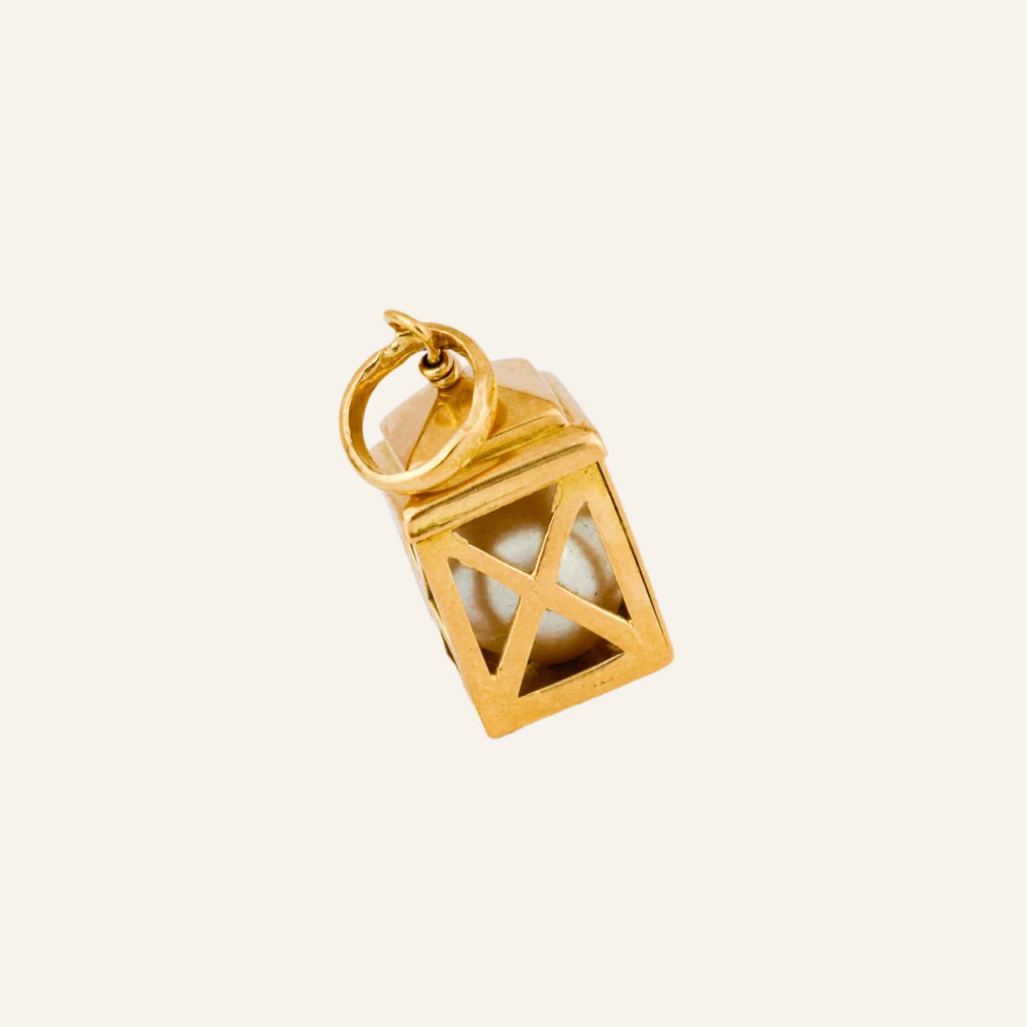 Gold Lantern Charm with Pearl