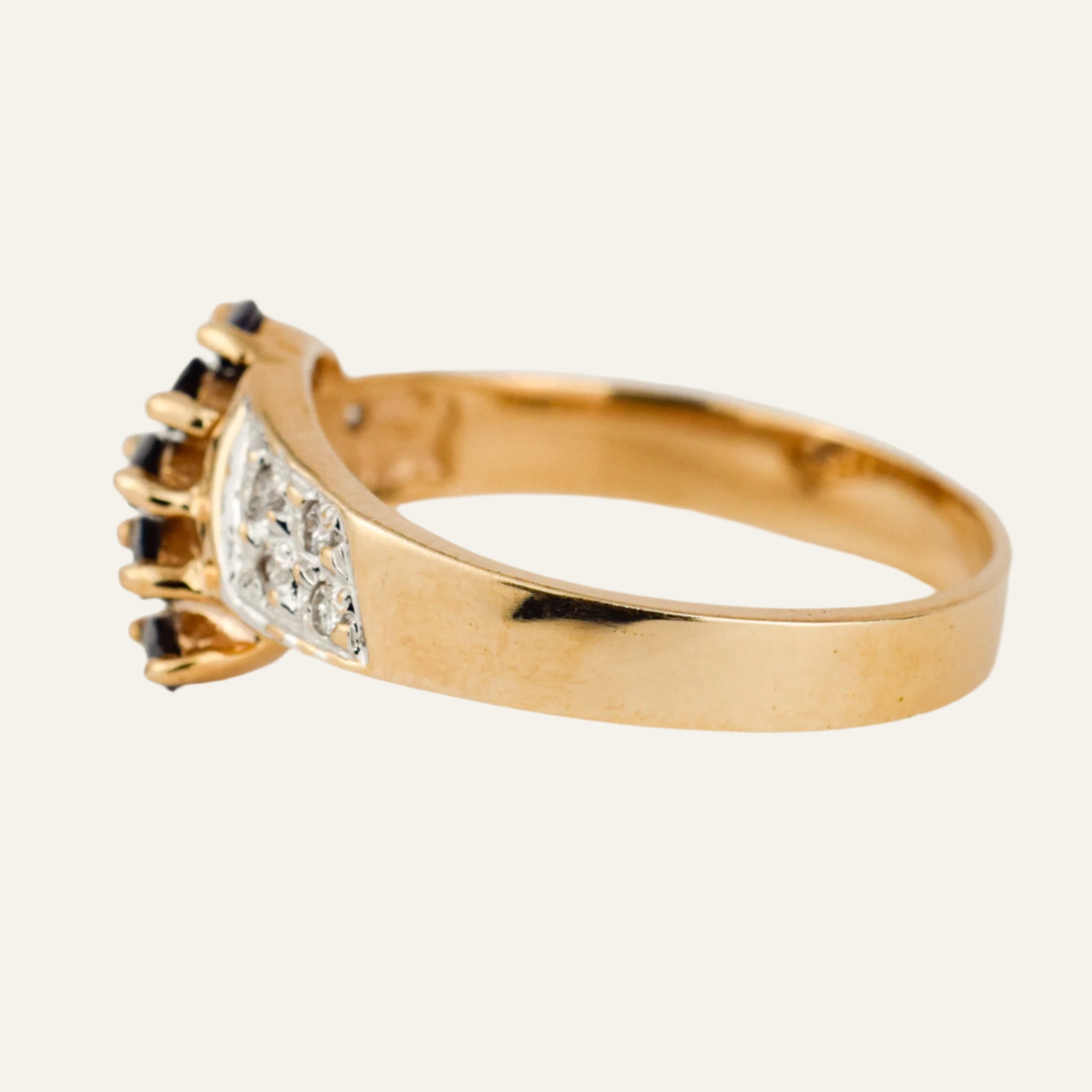 Slanted Sapphire and Diamond Ring