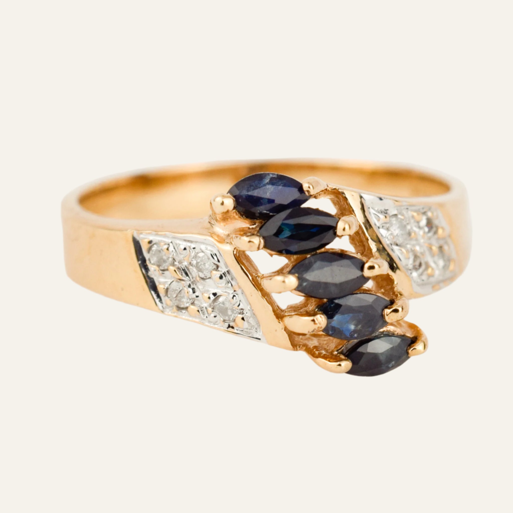 Slanted Sapphire and Diamond Ring