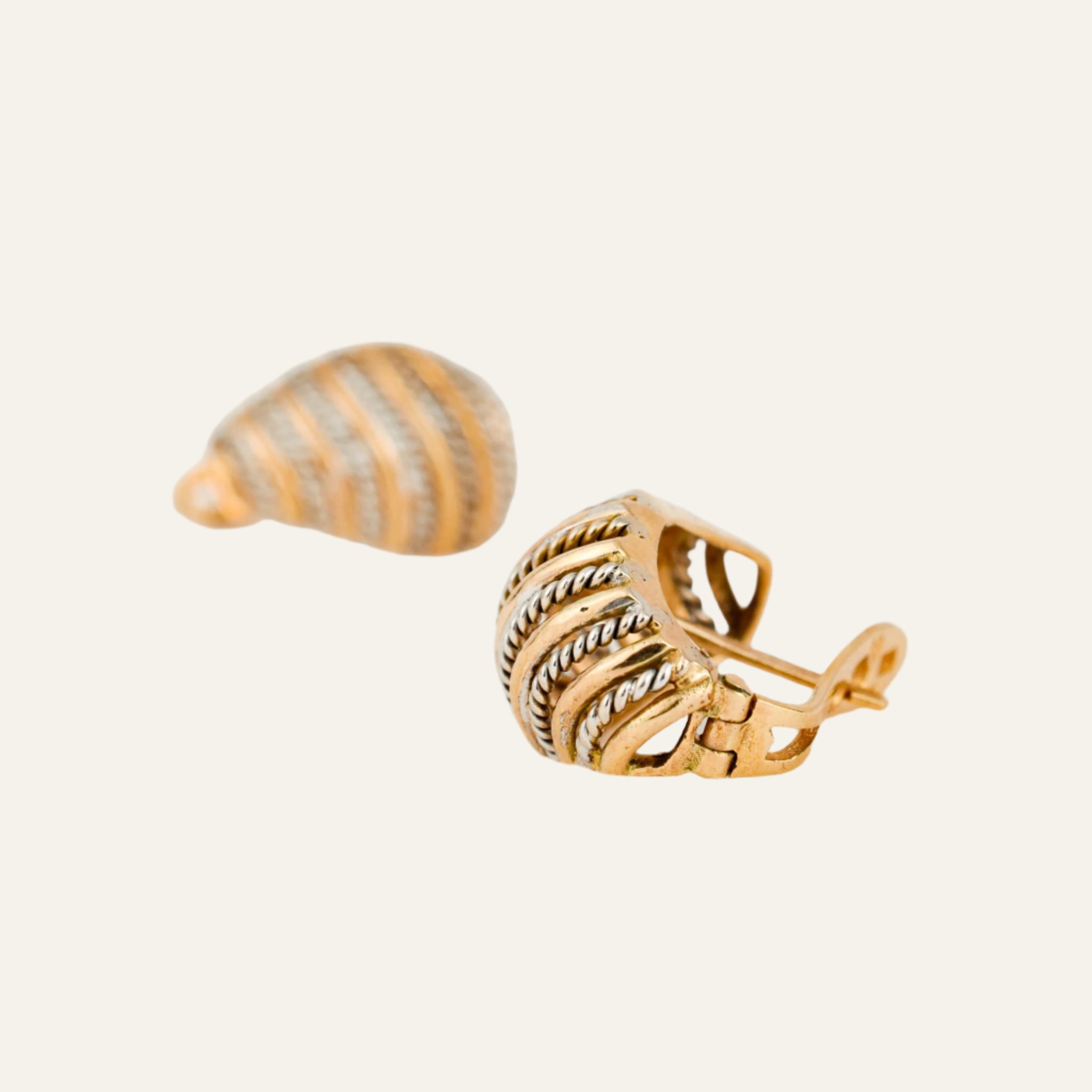 Alternating Chain Two-Tone Gold Hoop Earrings