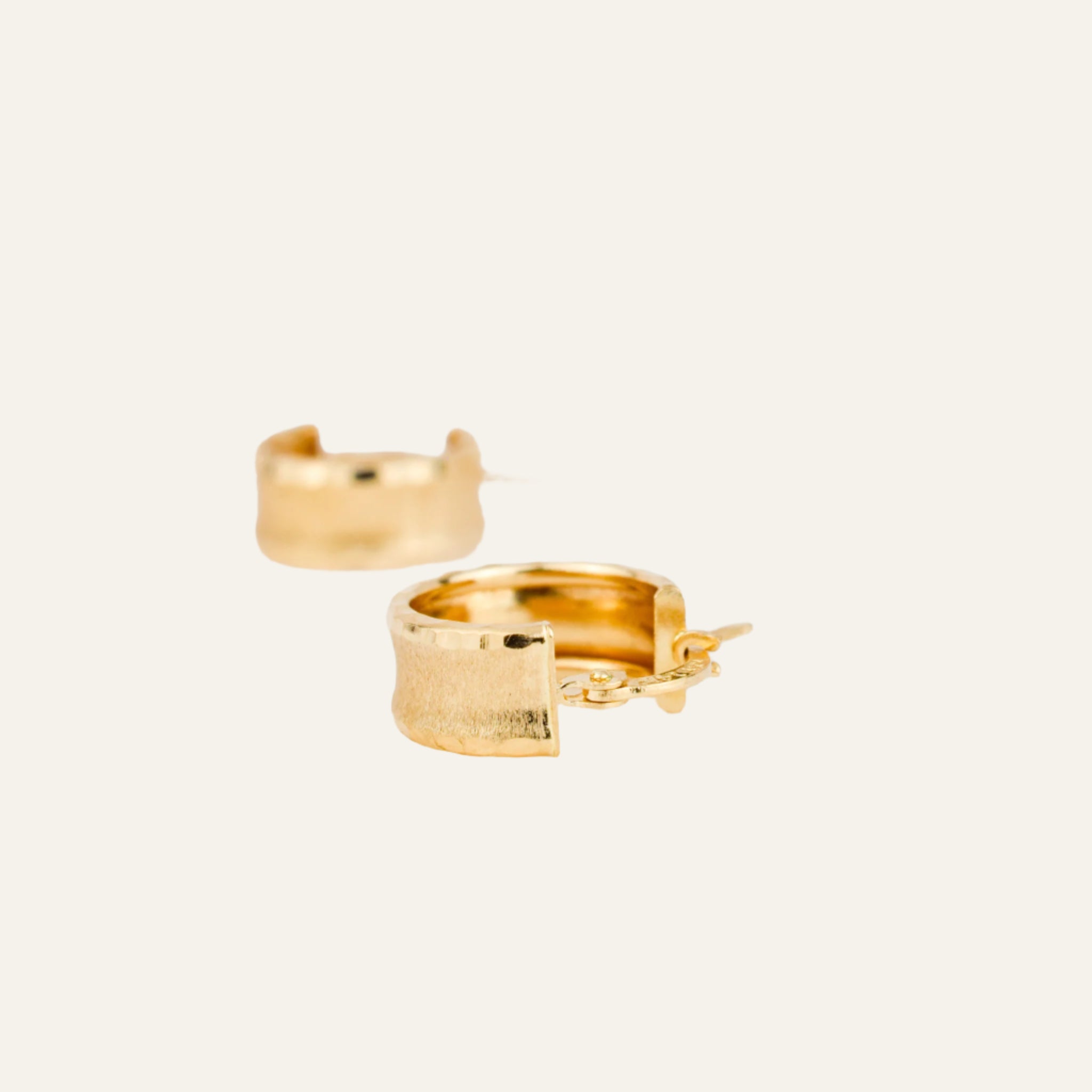 14 mm Wide Brushed Gold Hoop Earrings