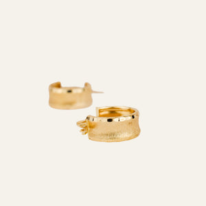 14 mm Wide Brushed Gold Hoop Earrings