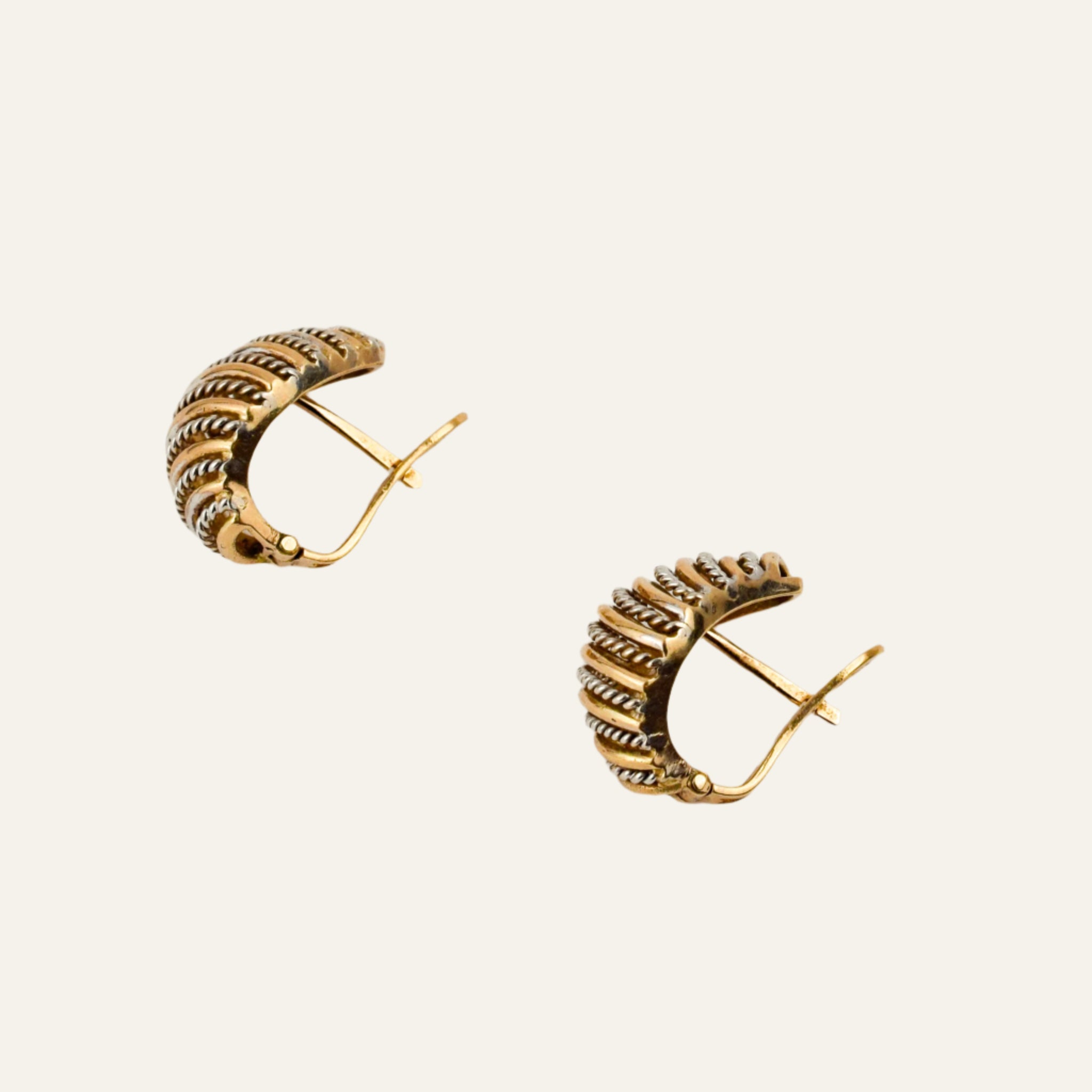 Alternating Chain Two-Tone Gold Hoop Earrings