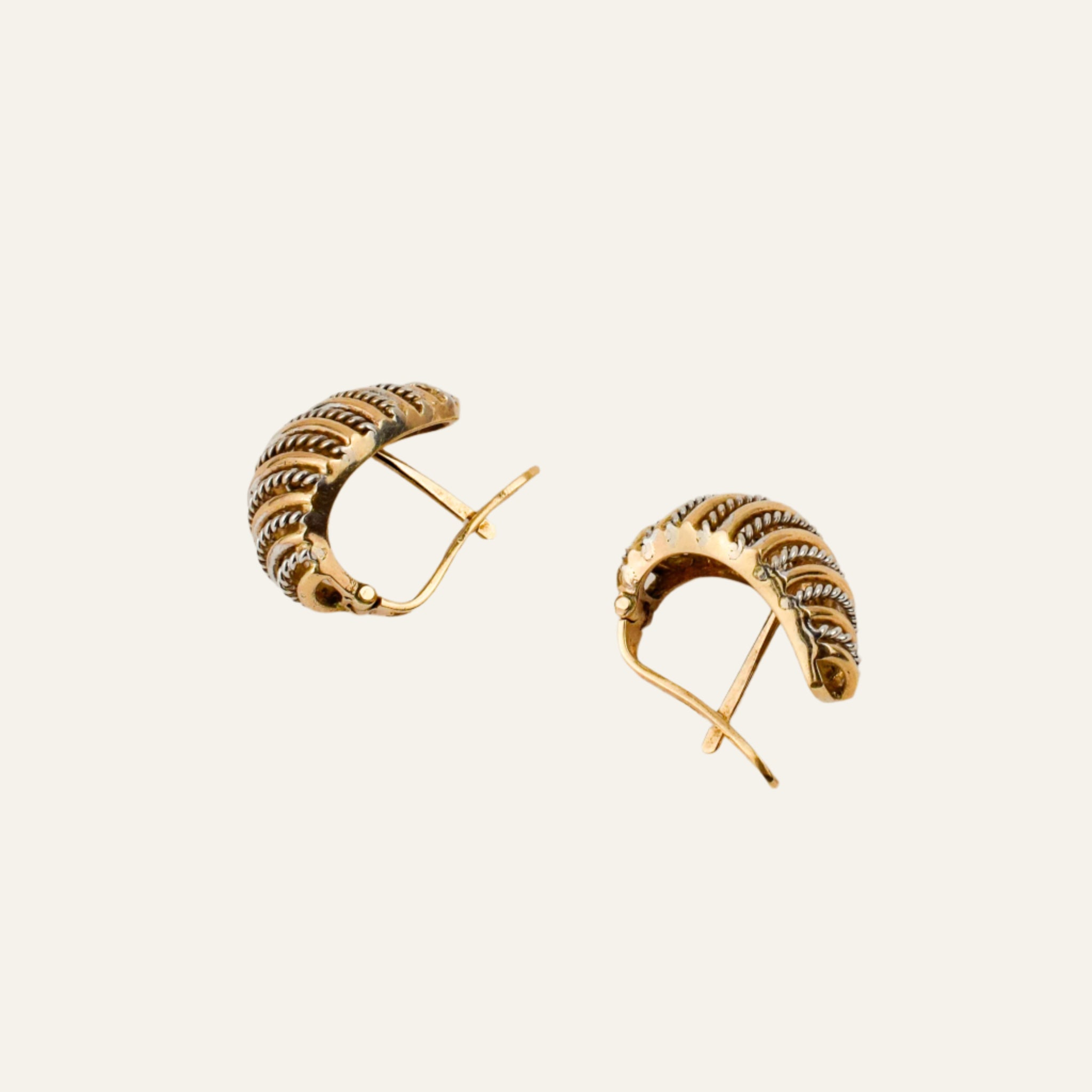 Alternating Chain Two-Tone Gold Hoop Earrings