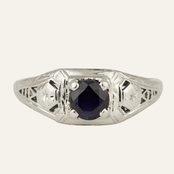 Antique White Gold and Sapphire Ring