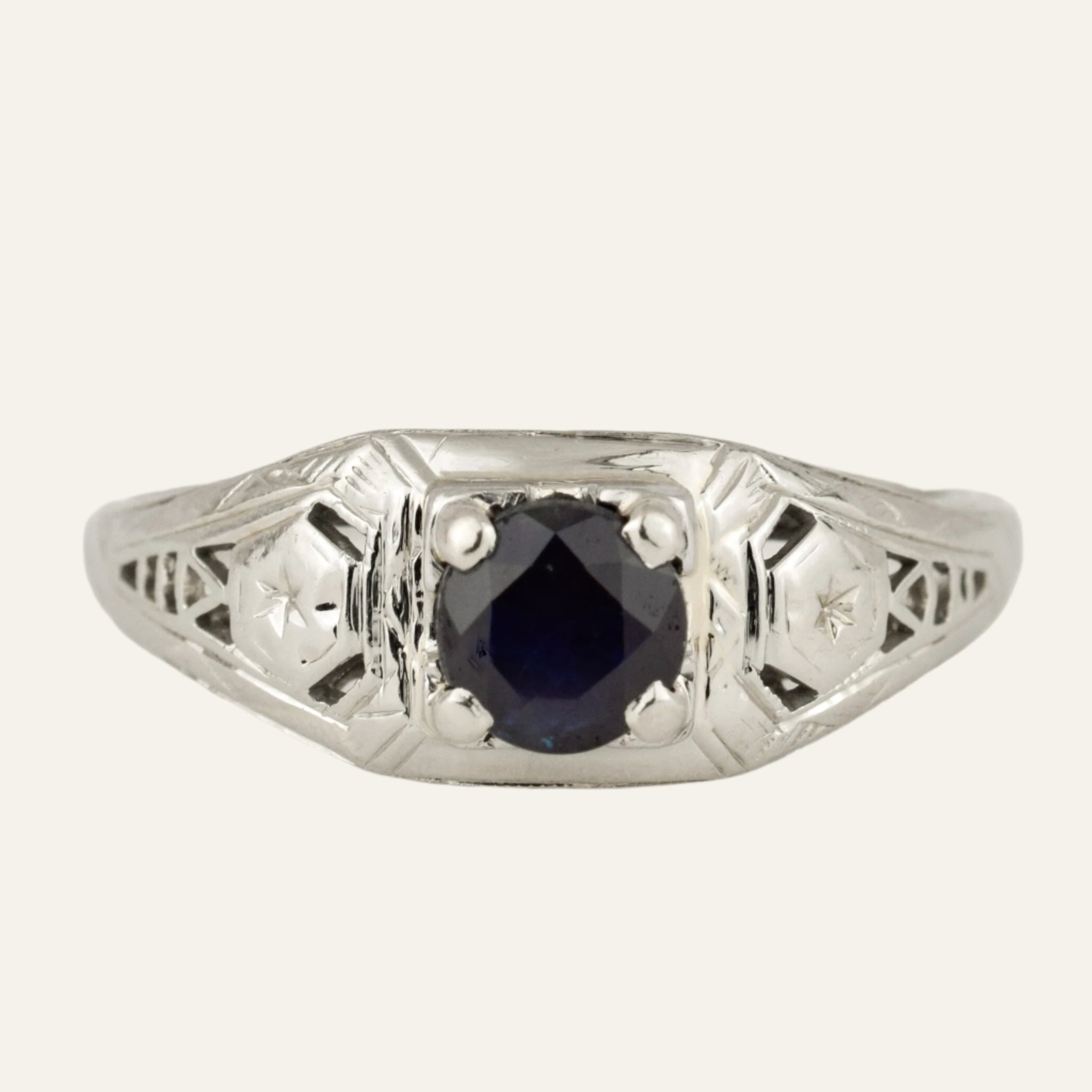 Antique White Gold and Sapphire Ring