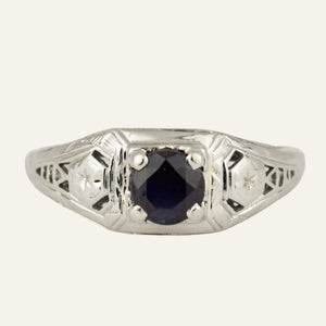 Antique White Gold and Sapphire Ring