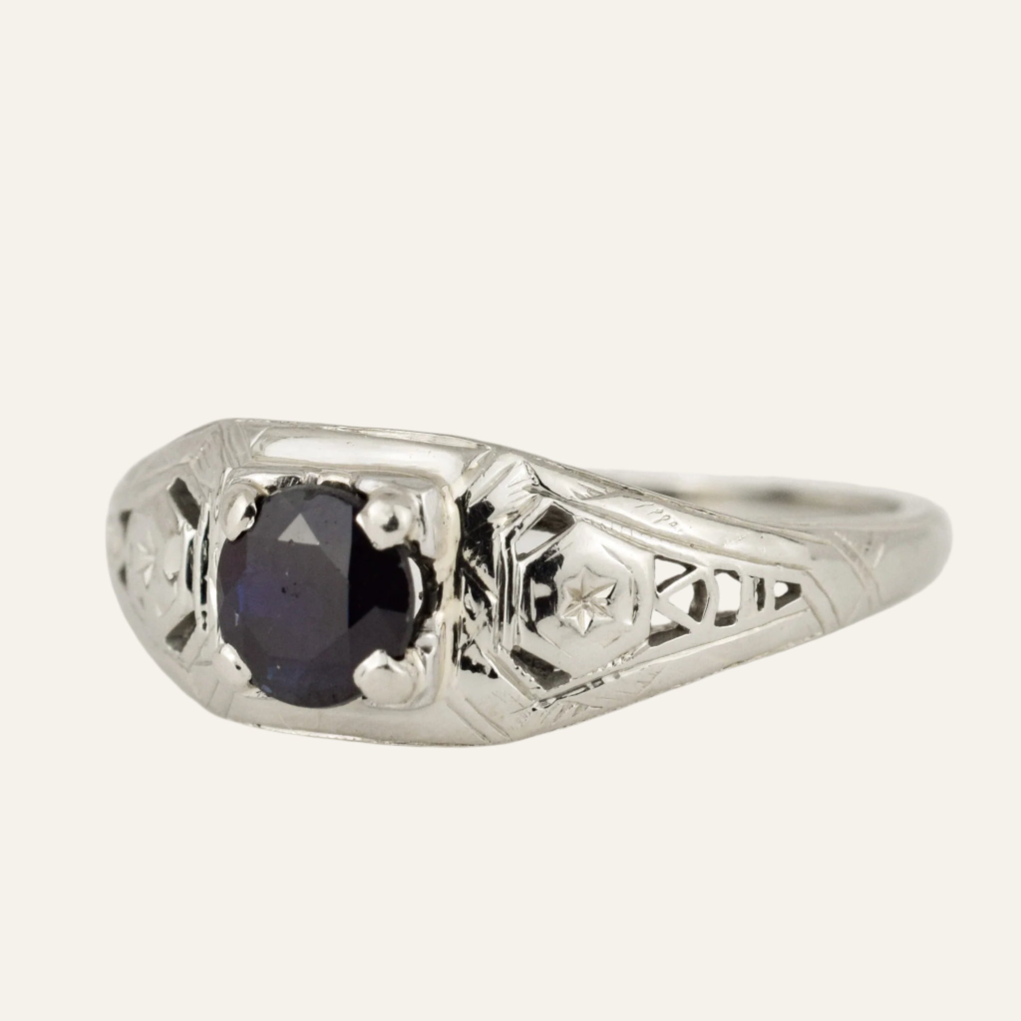 Antique White Gold and Sapphire Ring