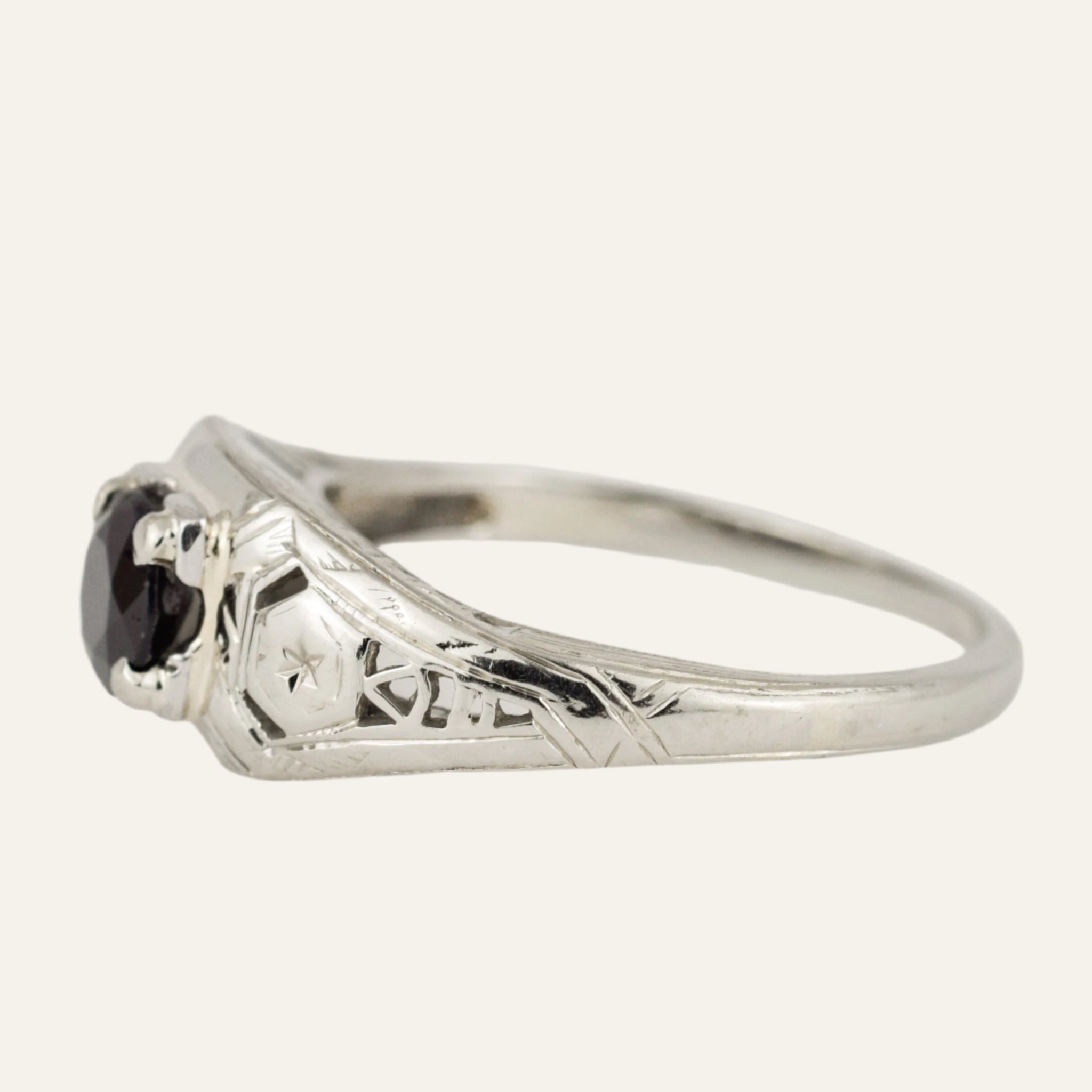 Antique White Gold and Sapphire Ring