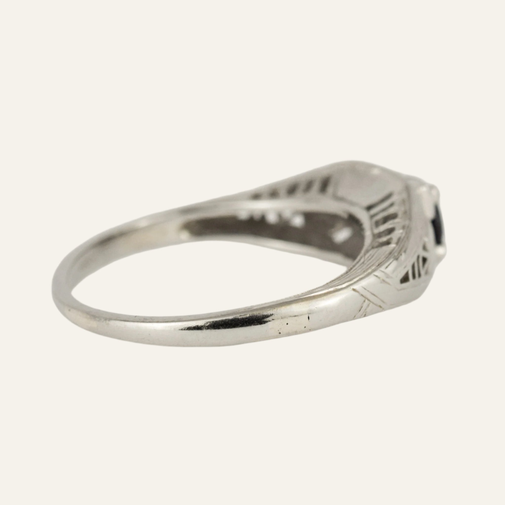 Antique White Gold and Sapphire Ring