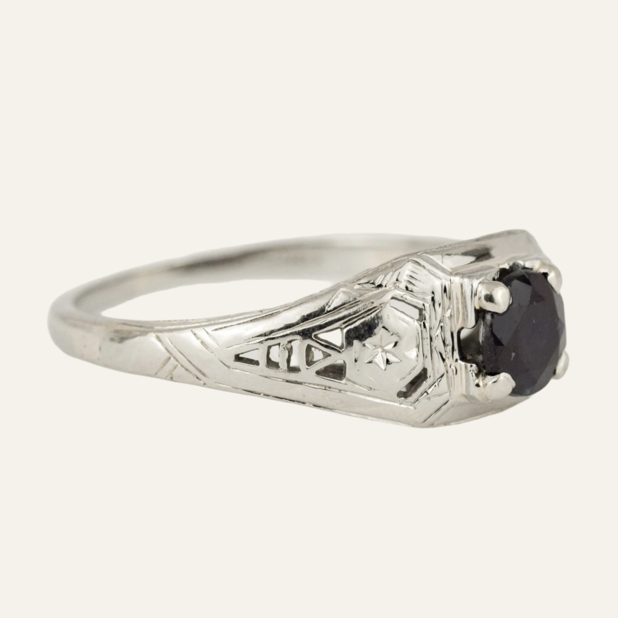 Antique White Gold and Sapphire Ring