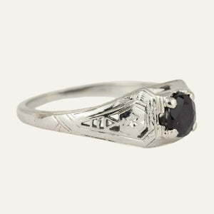 Antique White Gold and Sapphire Ring