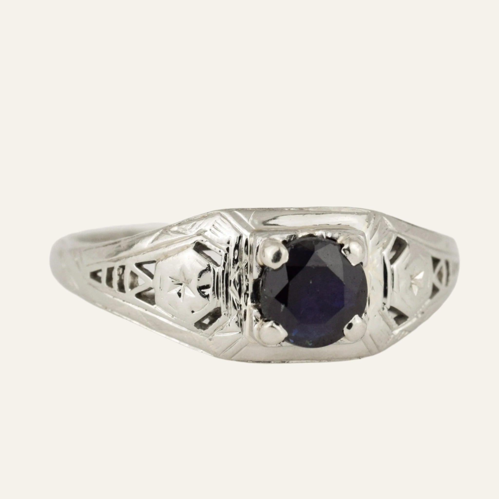 Antique White Gold and Sapphire Ring