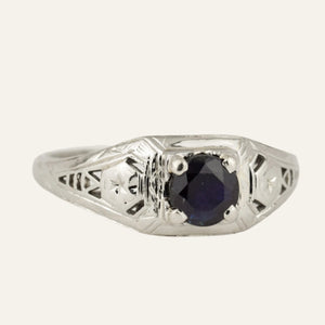 Antique White Gold and Sapphire Ring