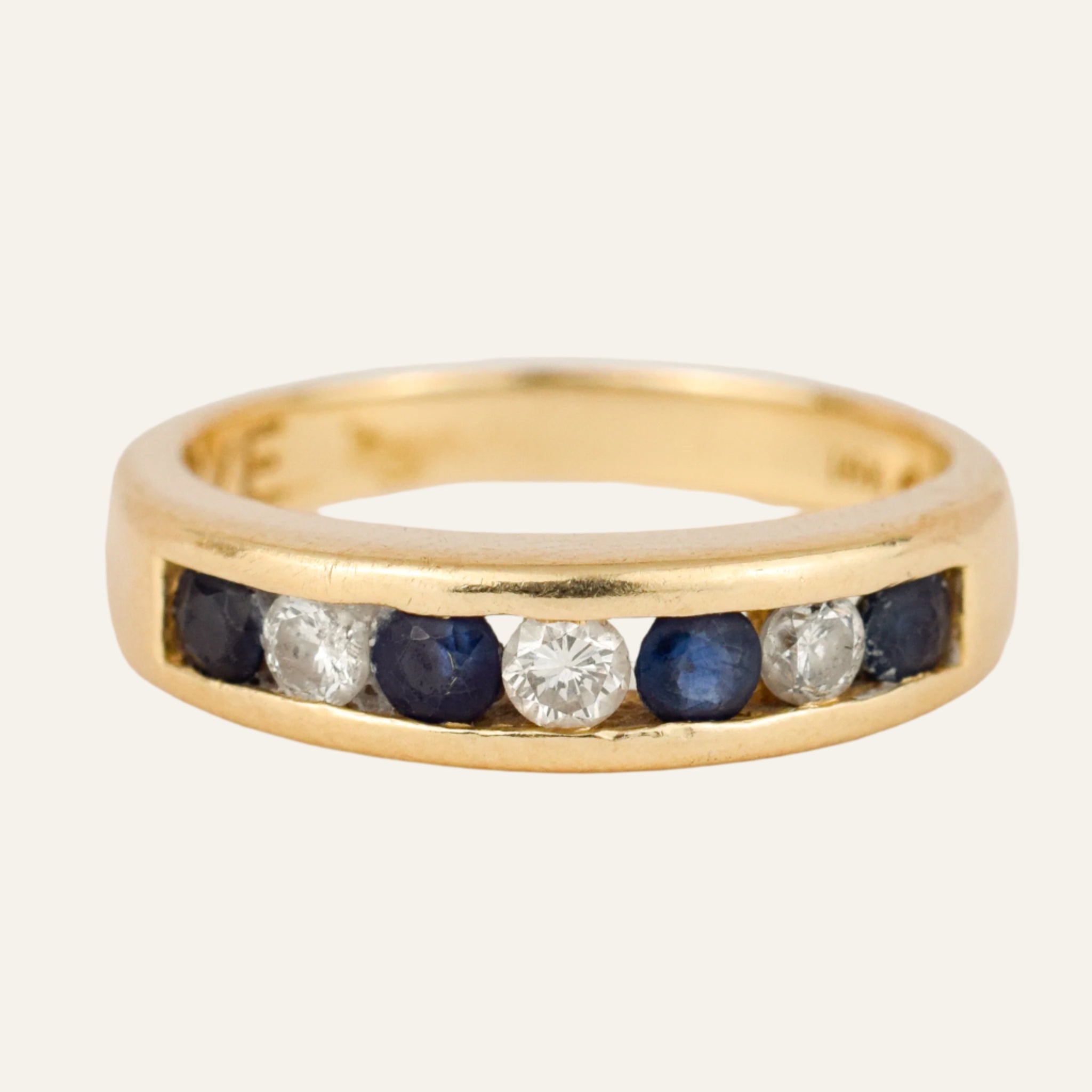 Sapphire and Diamond Channel Set Gold Band
