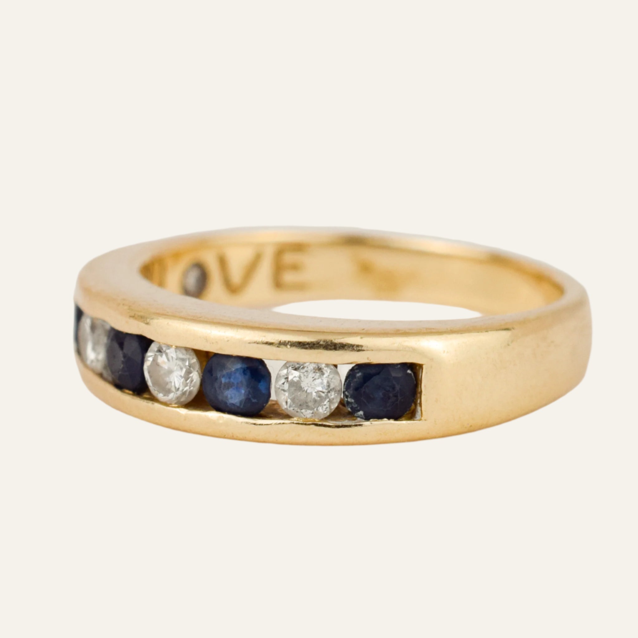 Sapphire and Diamond Channel Set Gold Band