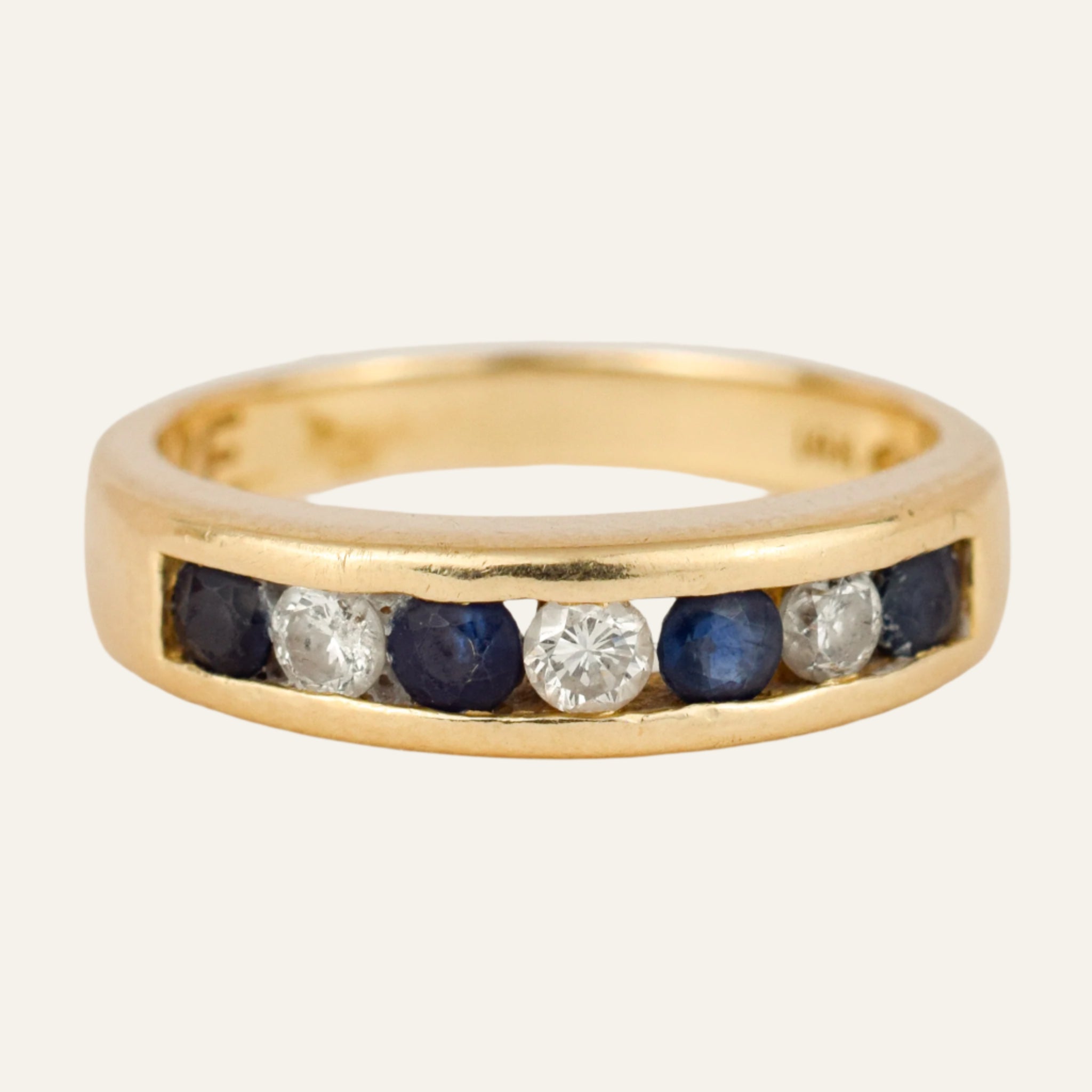 Sapphire and Diamond Channel Set Gold Band