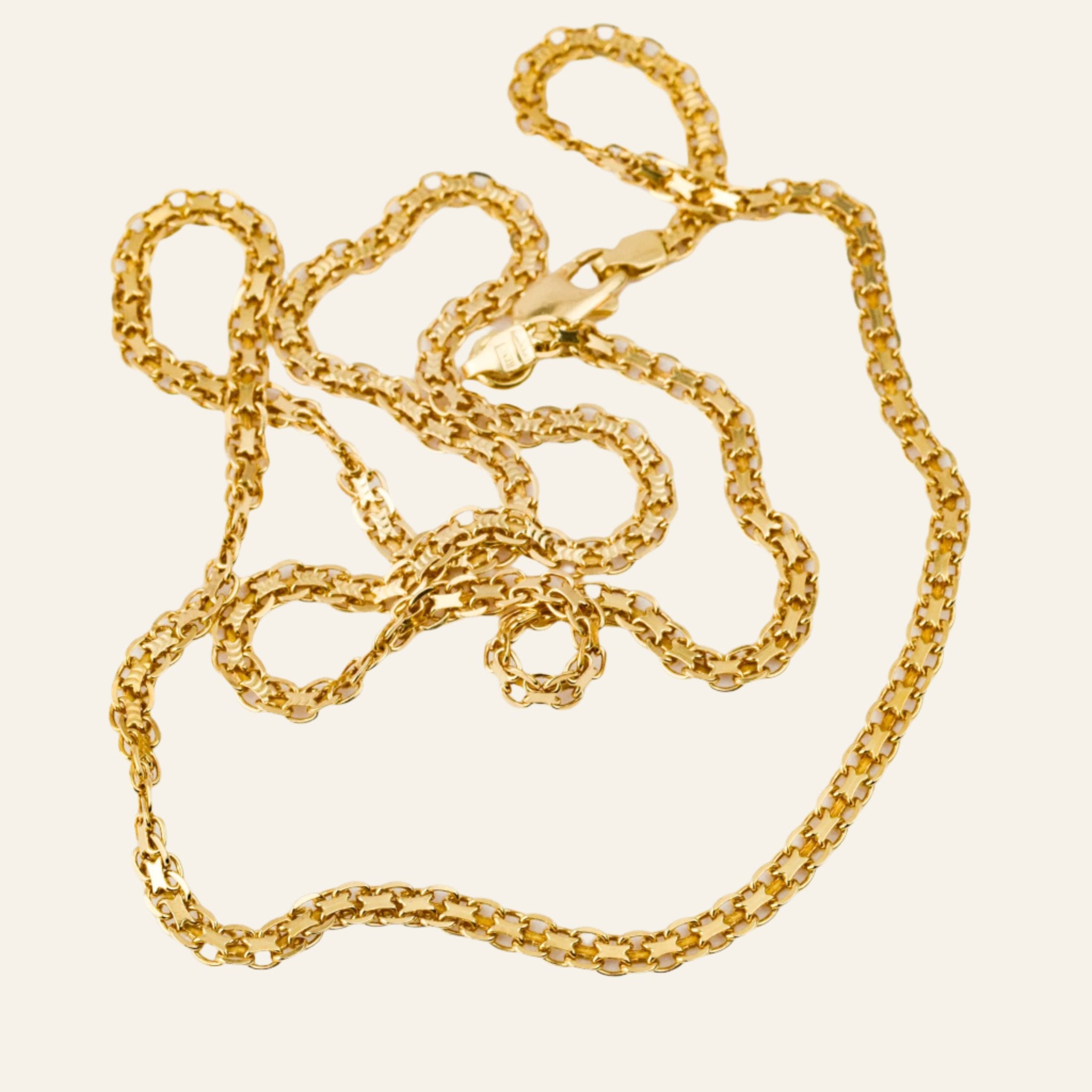 vintage 18k 24.5" Fancy Flat Link Chain