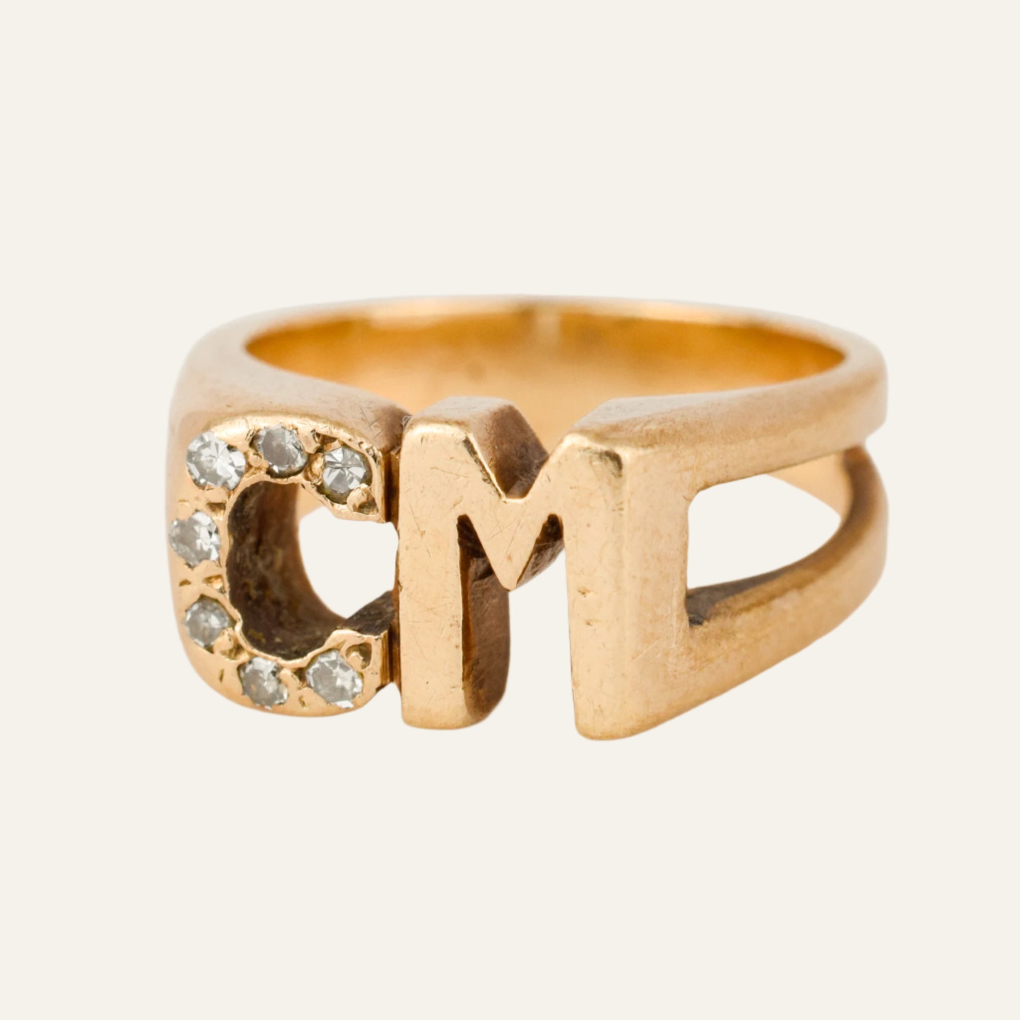 'CM' Diamond Signet Ring