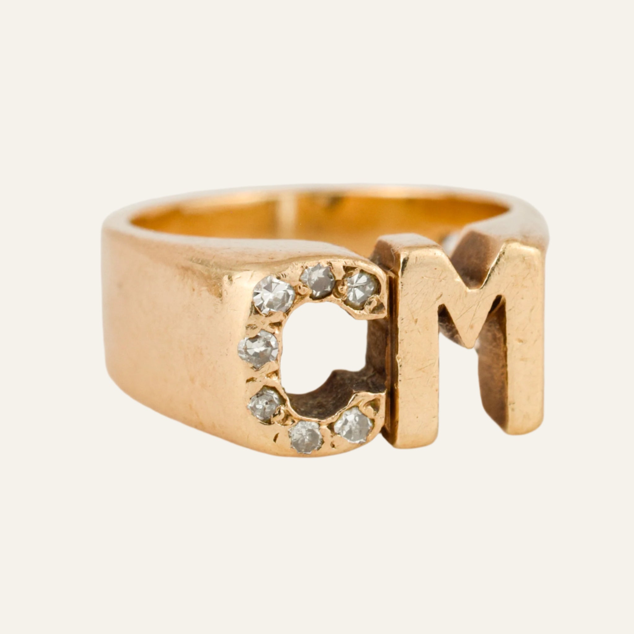 'CM' Diamond Signet Ring