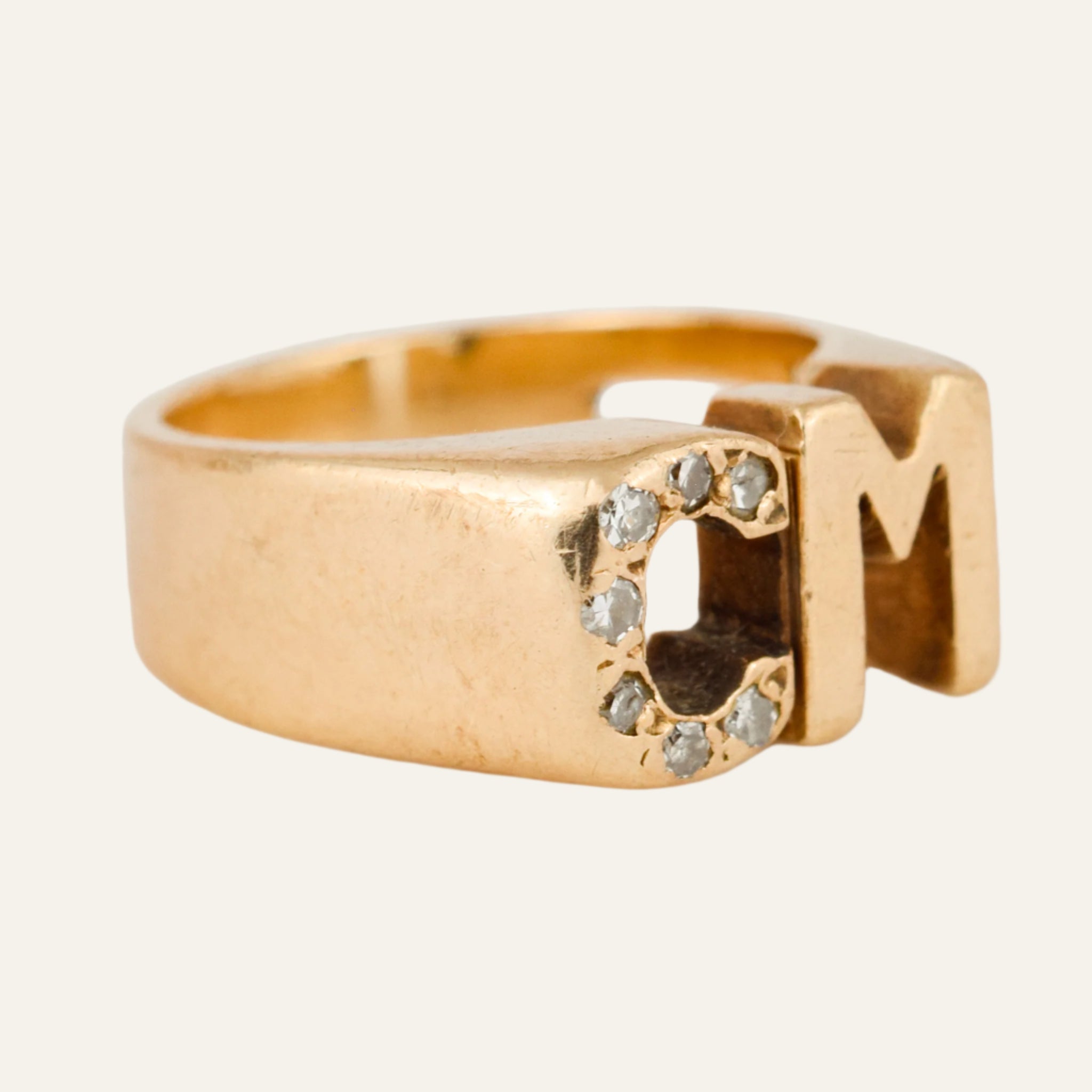 'CM' Diamond Signet Ring
