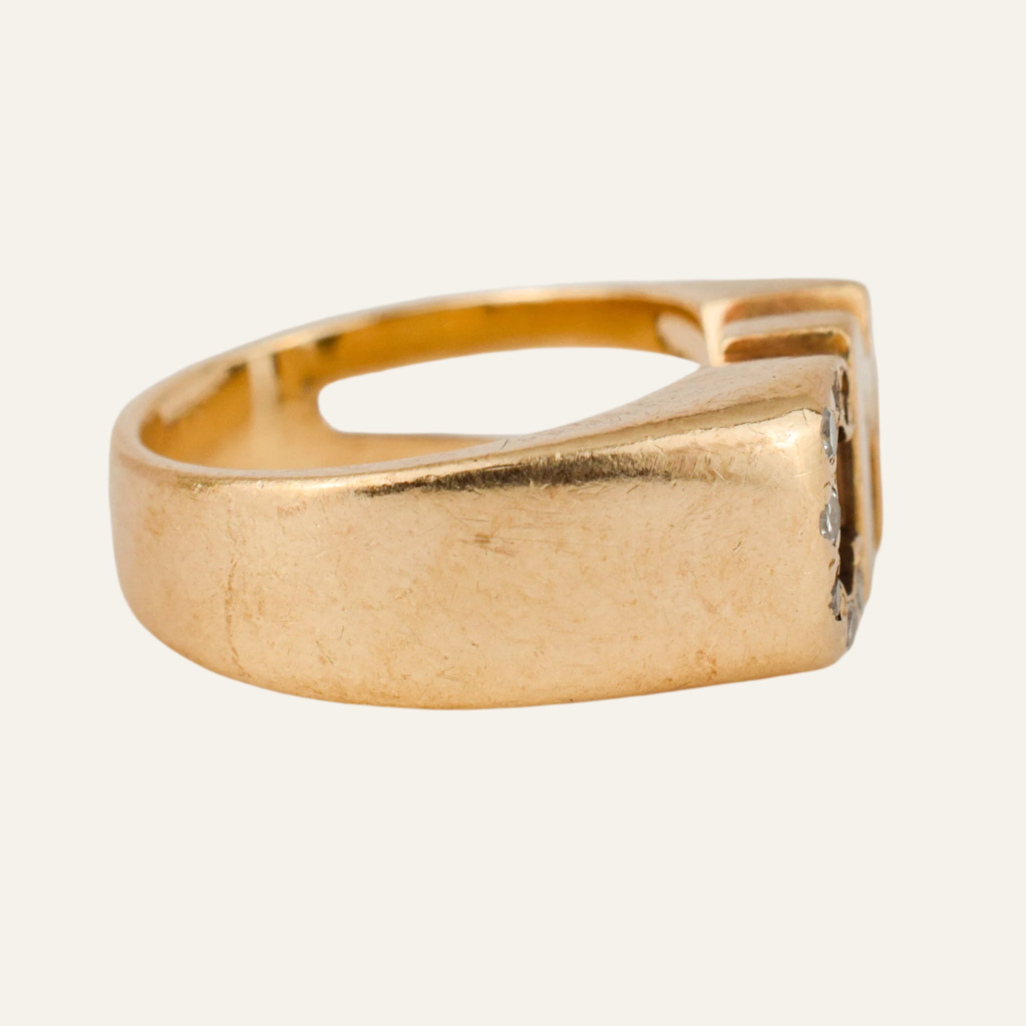 'CM' Diamond Signet Ring