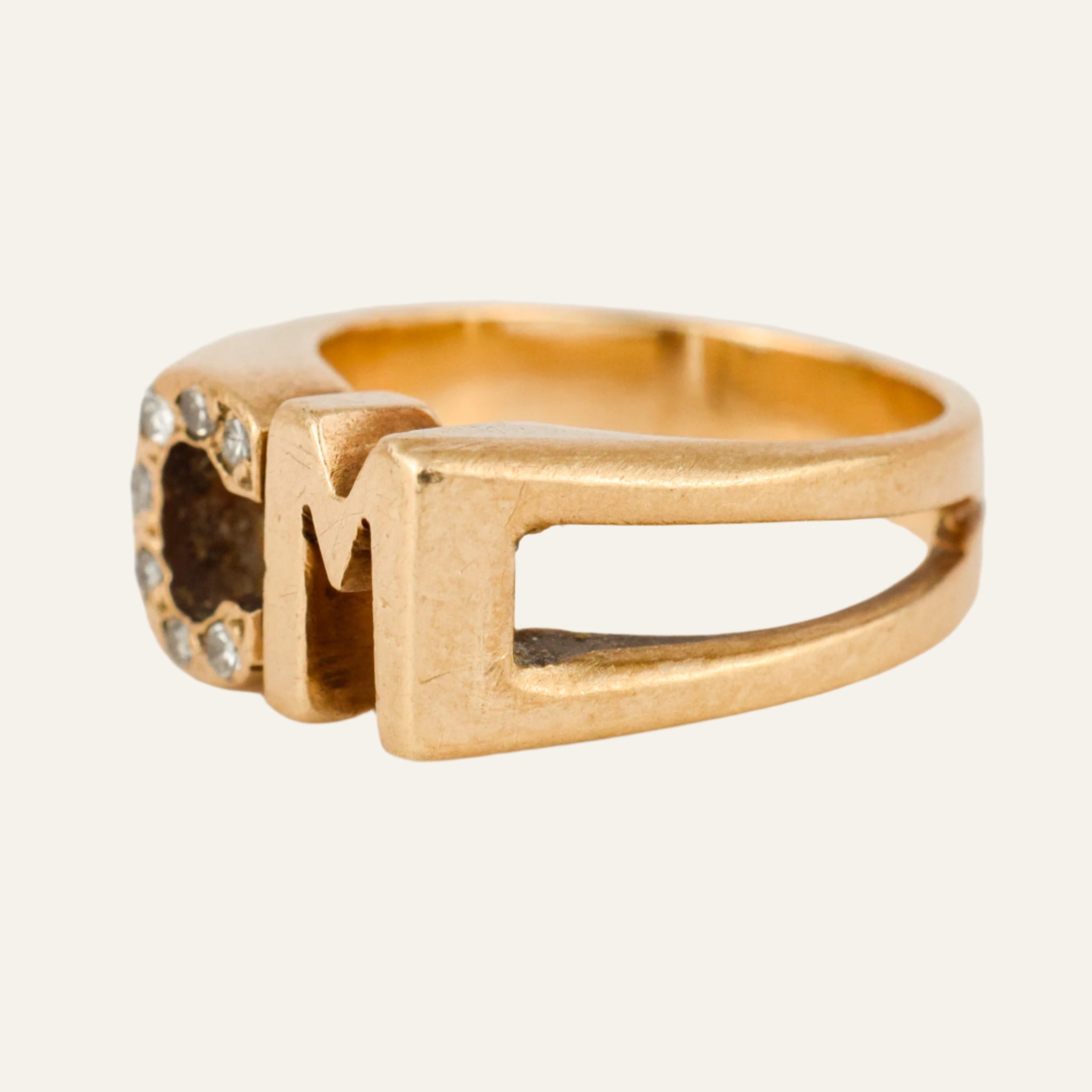 'CM' Diamond Signet Ring