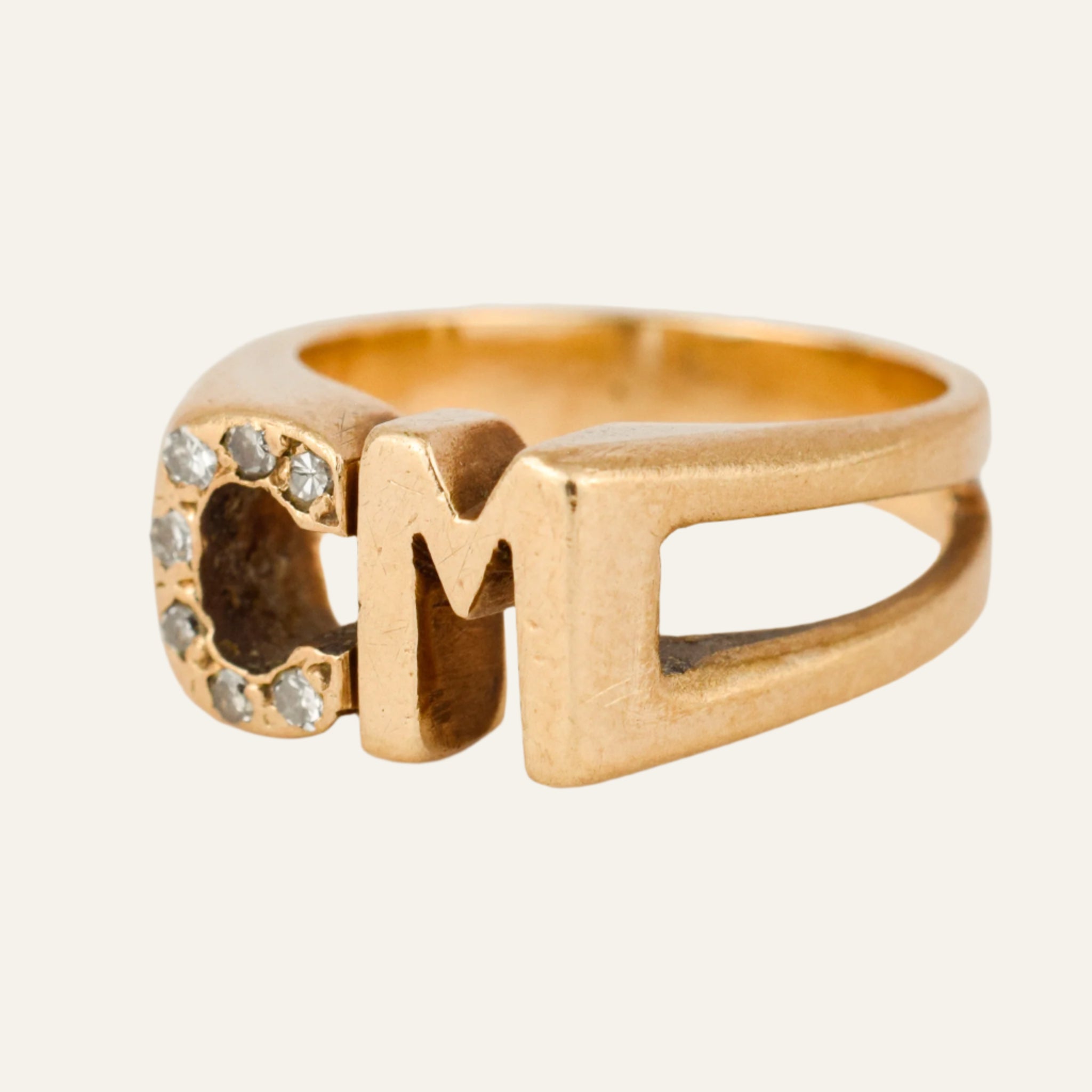 'CM' Diamond Signet Ring