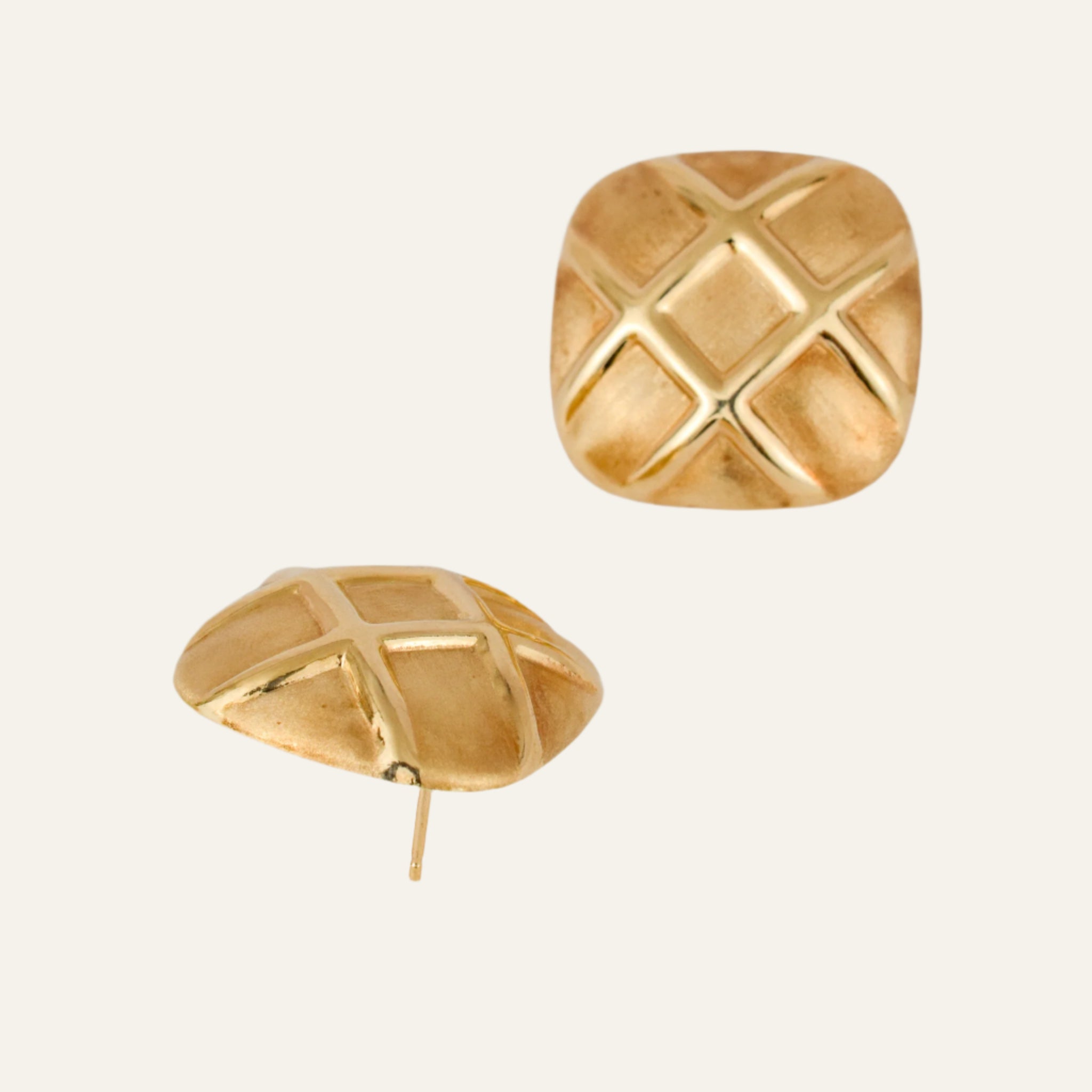 Retro Checkered Gold Stud Earrings