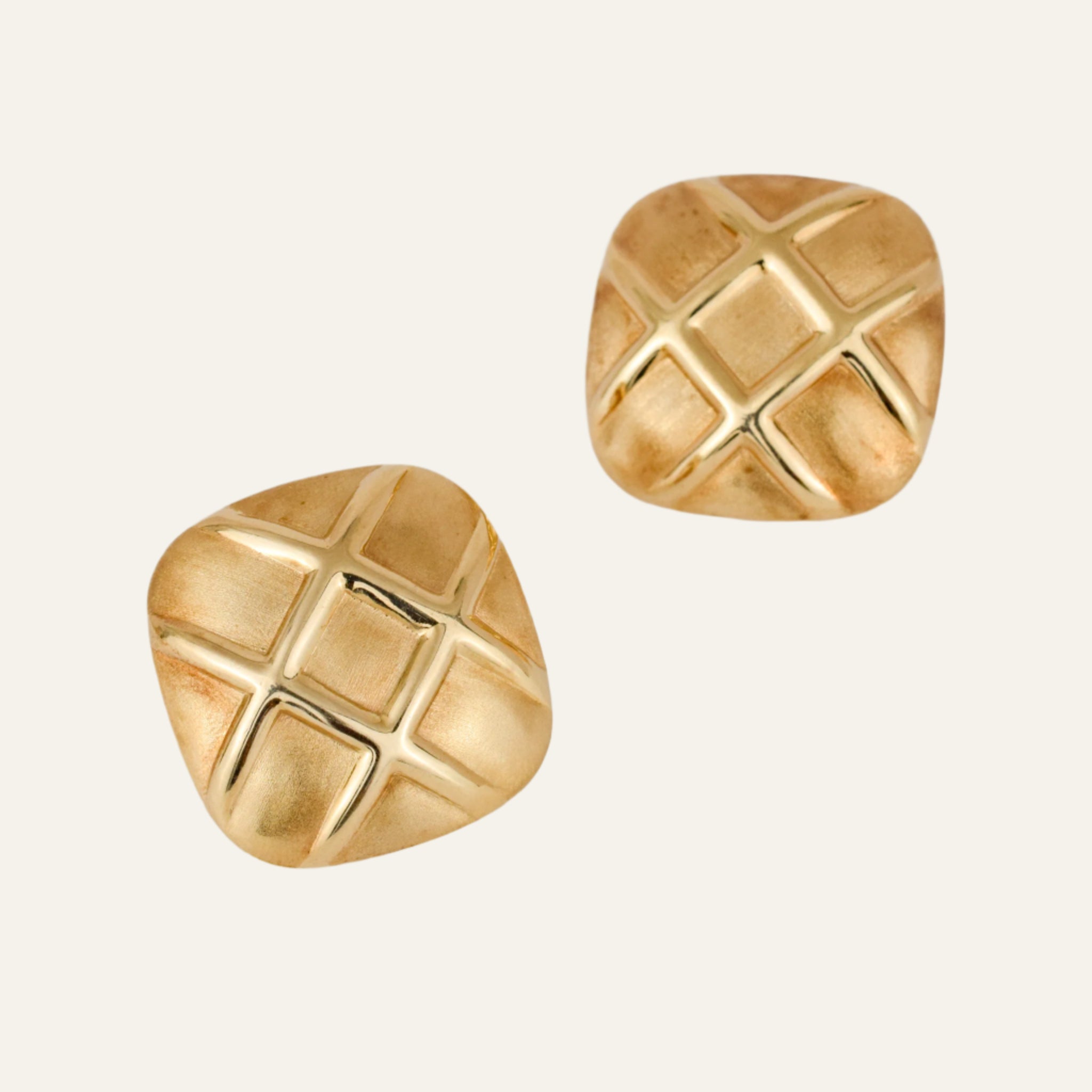 Retro Checkered Gold Stud Earrings