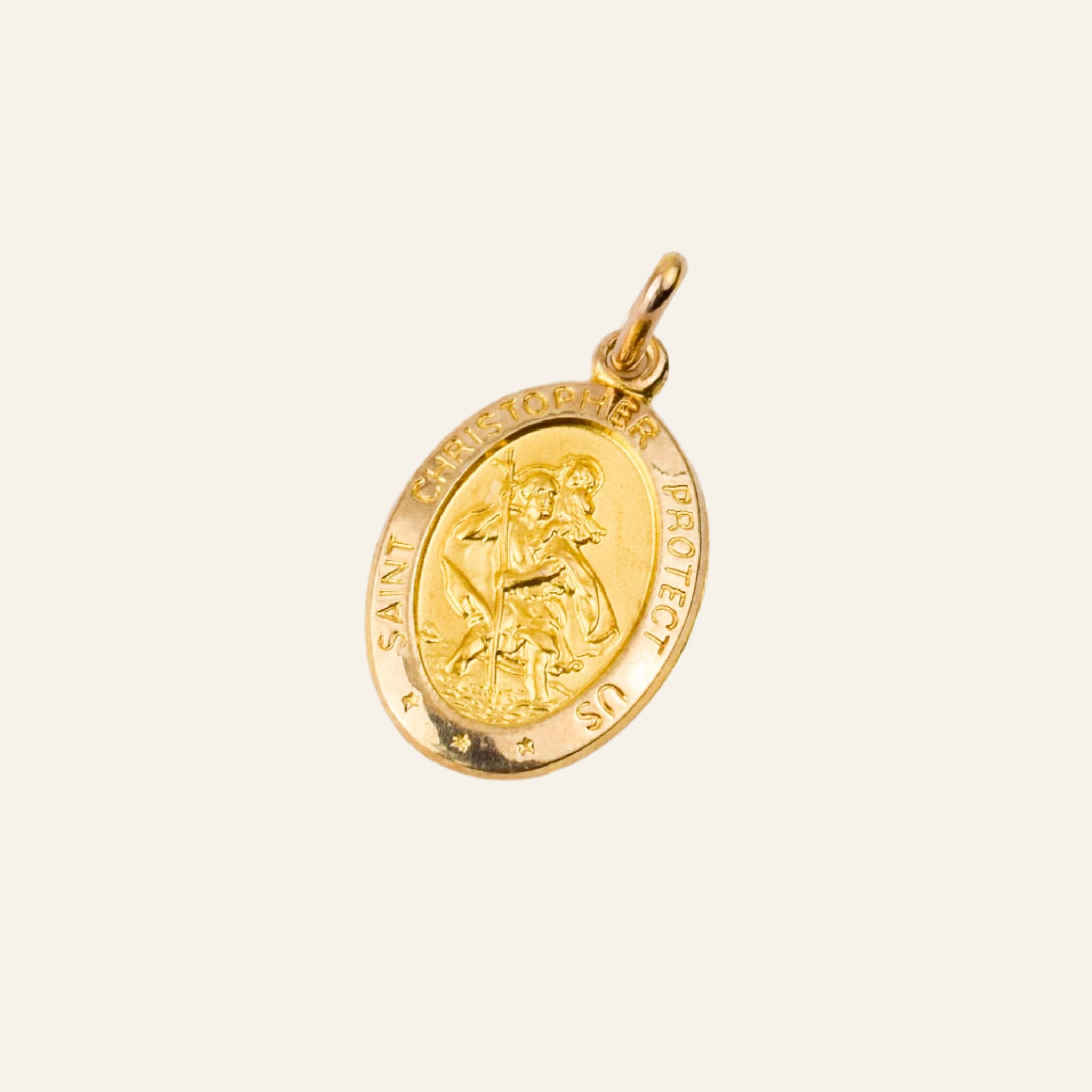 Gold oval st christopher necklace sale