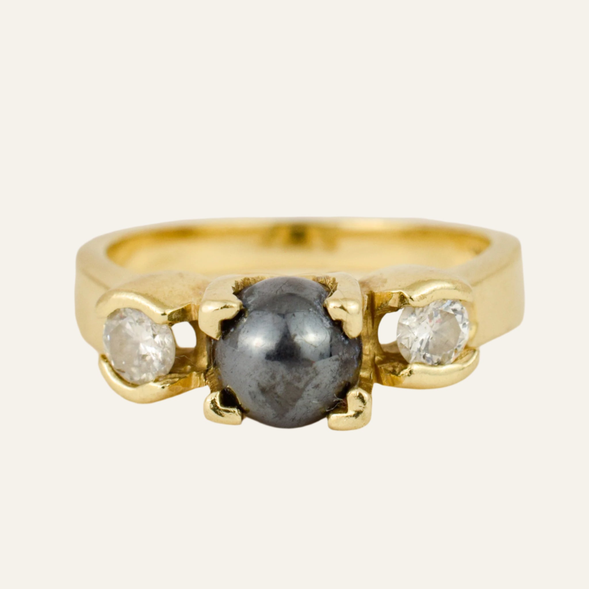 Hematite and Diamond Trilogy Ring