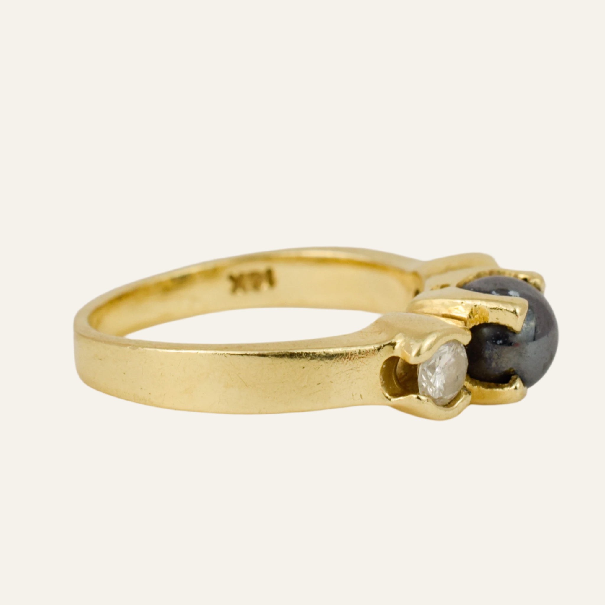 Hematite and Diamond Trilogy Ring