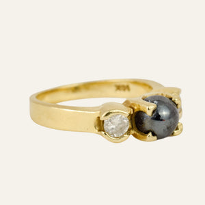 Hematite and Diamond Trilogy Ring