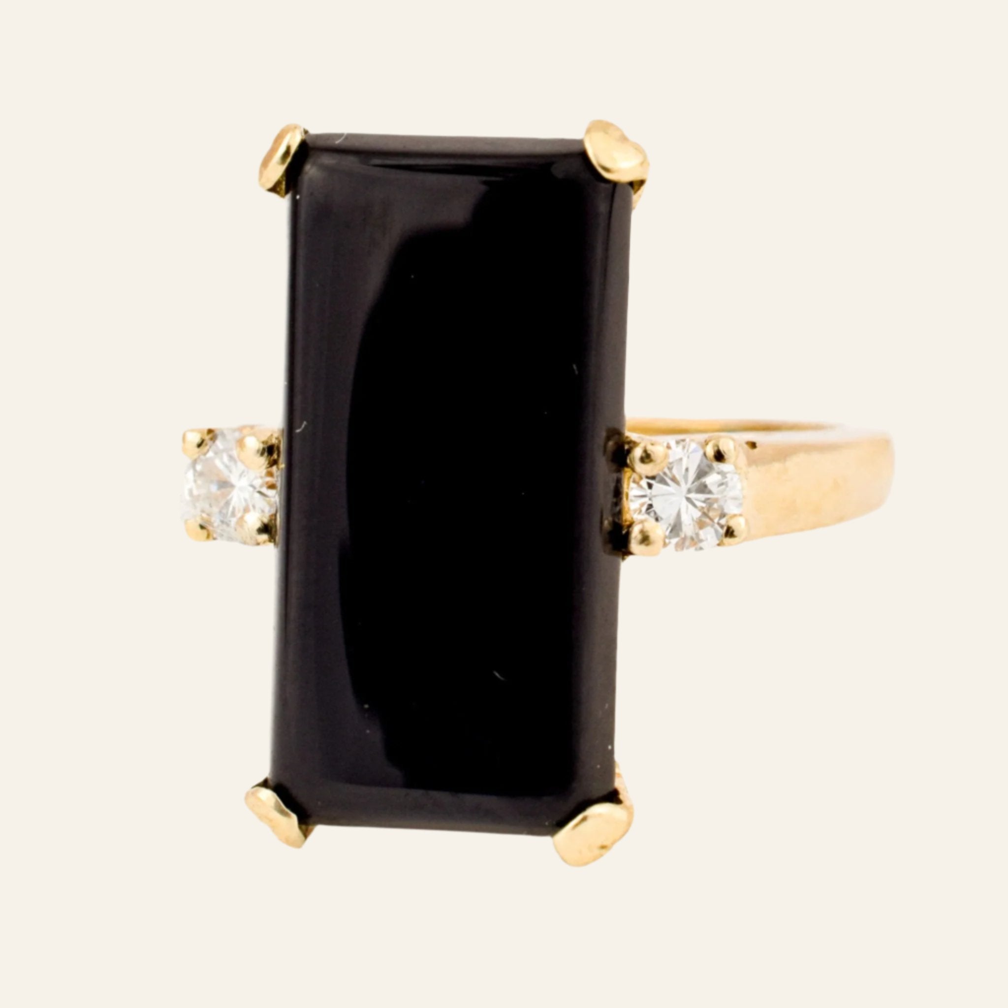 Elongated Onyx and Diamond Ring