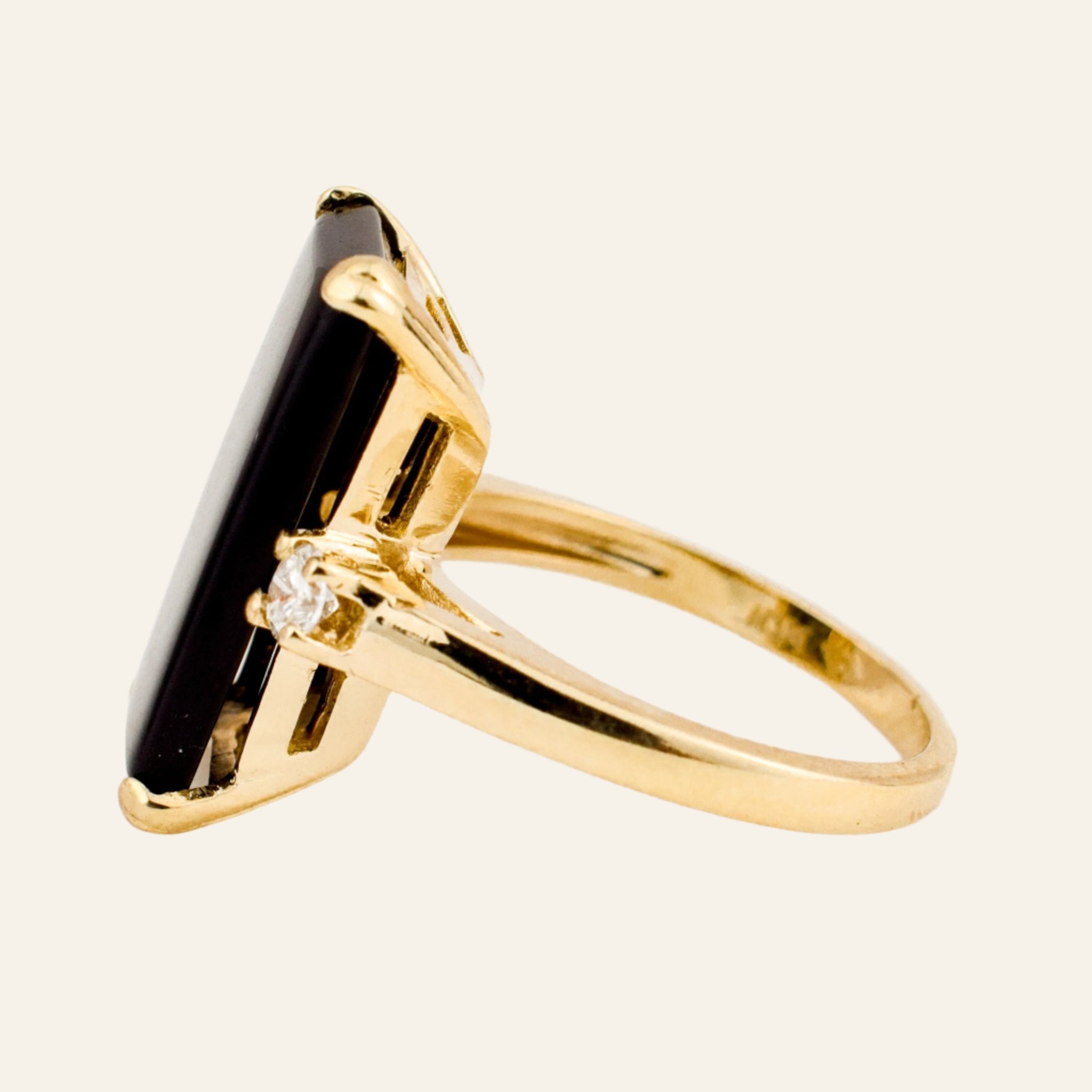 Elongated Onyx and Diamond Ring