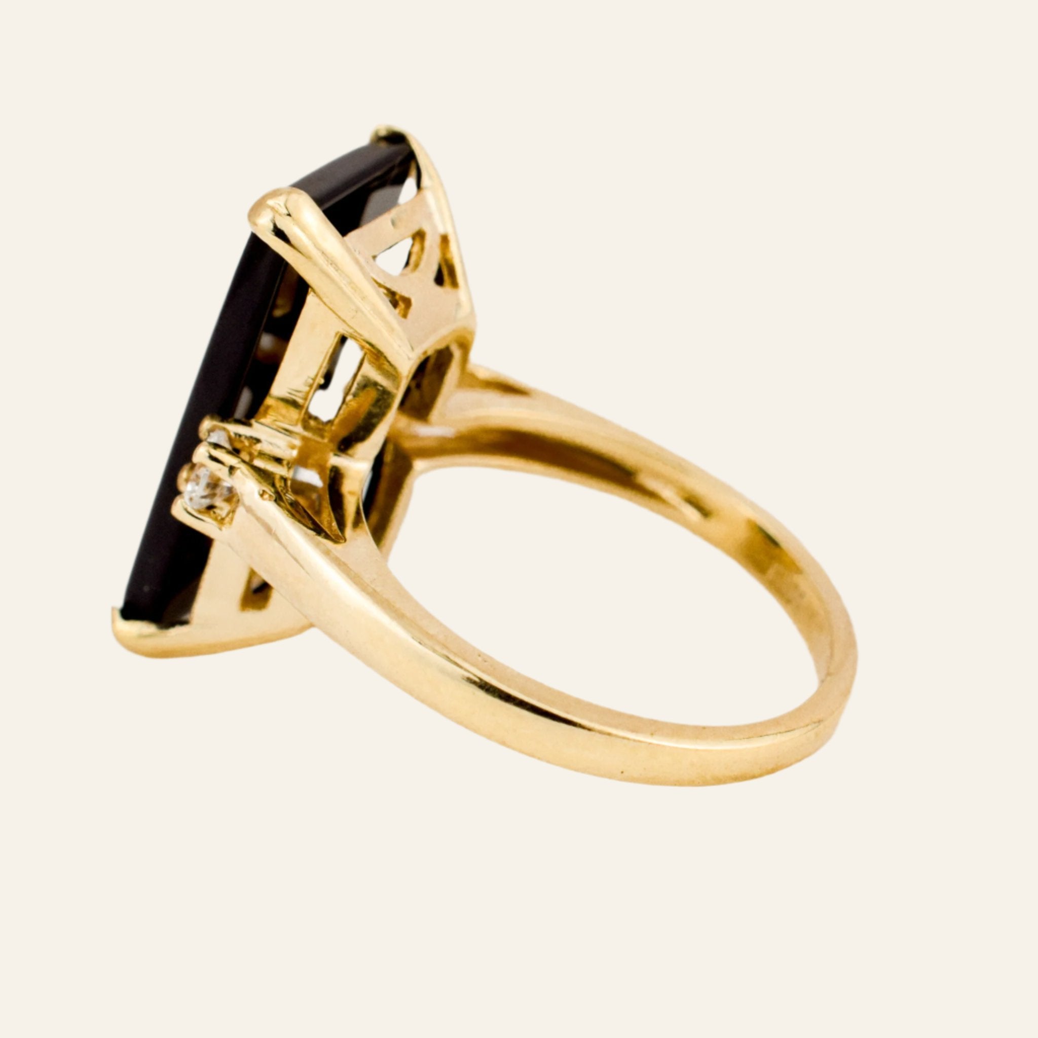 Elongated Onyx and Diamond Ring